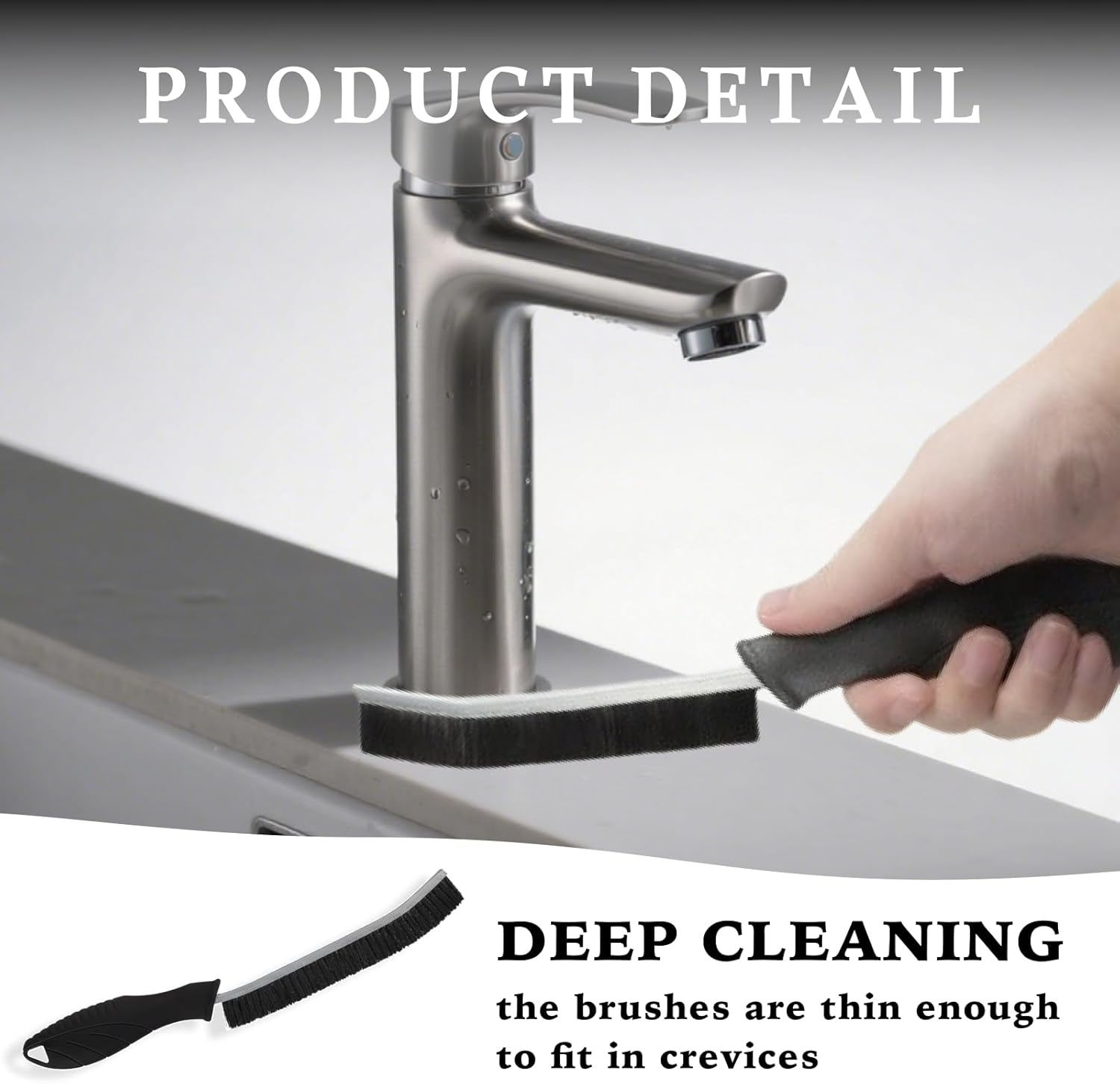 4-Pack Hard Bristle Crevice Brushes &ndash; Multi-Surface Gap Cleaning Tool Set (Black) image number 1