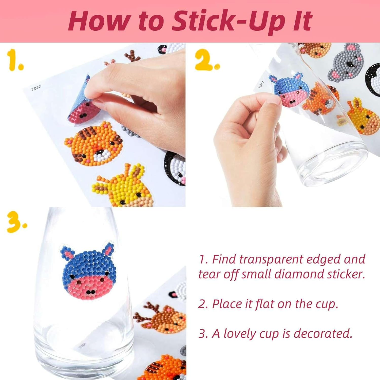 Hilleo Diamond Art Kits for Kids Adults Beginner 24Pcs DIY Animal Stickers Diamond Painting Kit Gem Art for Kids Boys Girls image number 6