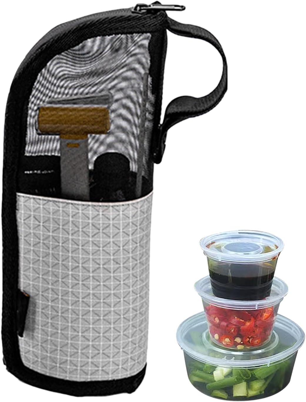 Cutlery Bag Camping - Utensil Bag, Silverware Organiser Case, Reusable Travel Accommodation Holder, Compact Spoon Chop Stick Case, Lightweight Roll up Bag for Outdoor Hiking, Gray, Siehe Beschreibung