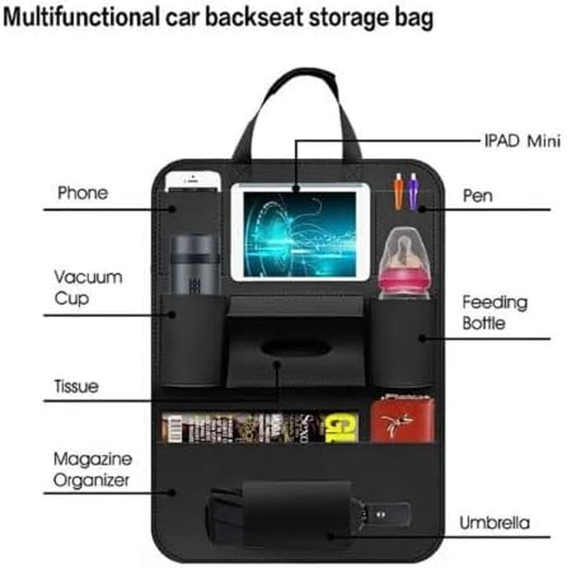 AIMALL Car Seat Back Organiser Tidy Organizer Travel Kid Storage Bag Pocket Cup Holder, 16.5X22.8 Inch Storage Bag, Waterproof Travel Pocket with Cup Holder, Adjustable Straps for Kids and Adults