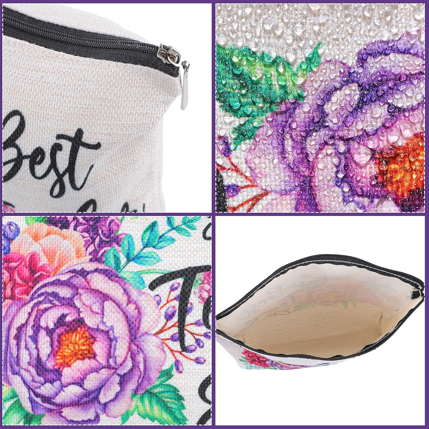 DDPOND 6 Pack Teacher Appreciation Gifts for Women Bulk Christmas Teacher Gifts 3 Pcs Zipper Cosmetic Bags Canvas Makeup Pouch 3 Pcs Thank You Keychains Xmas Birthday Present(Book Style)