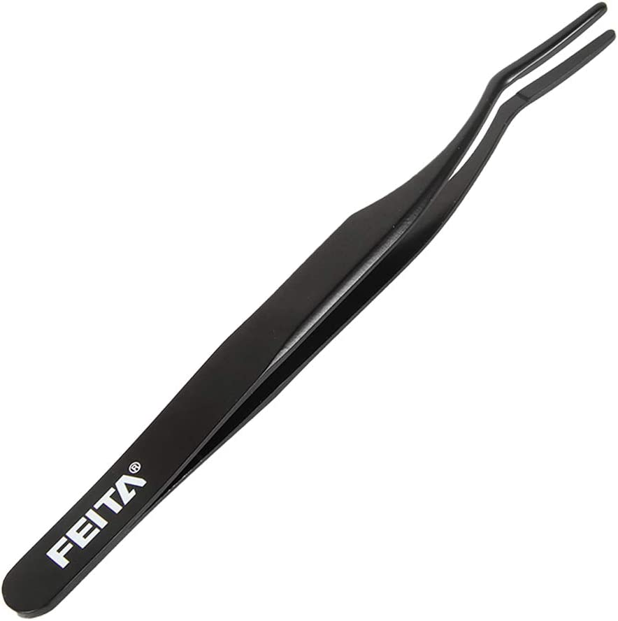 False Eyelash Applicator - FEITA Professional Curved Eyelashes Extension Tweezer for Easy Lashes Application and Removal - Black - 1Pc