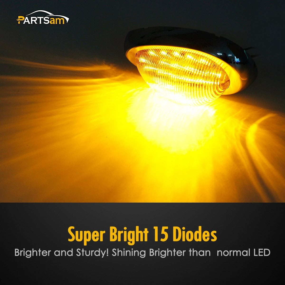 Partsam 2Pcs 6" Amber Sleeper Cab LED Side Marker/Turn Led Light Surface Mount 15 LED Replacement for Freightliner Century/Columbia Amber Oval Side Marker and Turn Signal Sealed Light image number 2