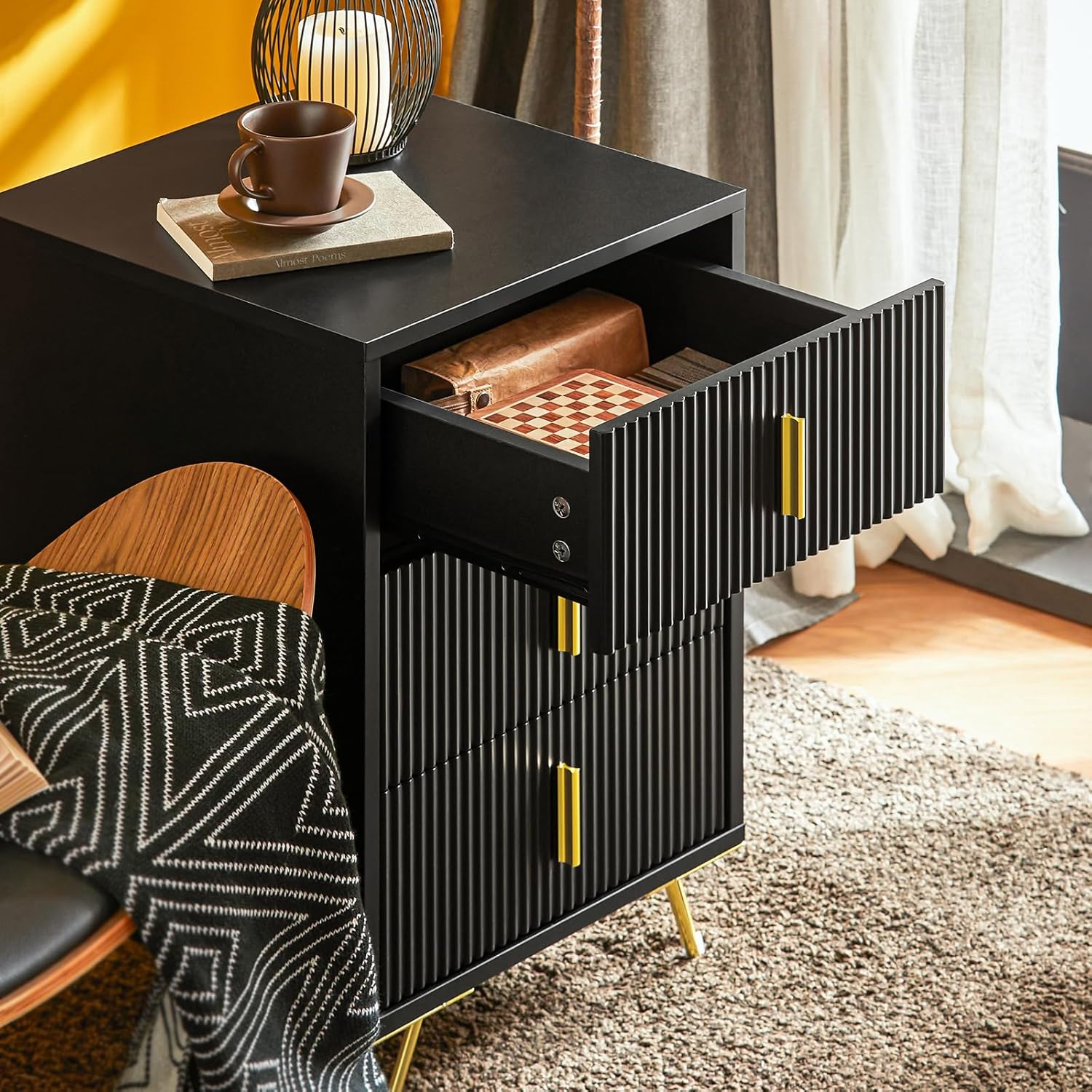 Sobuy Black Nightstand Bedside Coffee Table with 3 Drawers FBT115-L-SCH