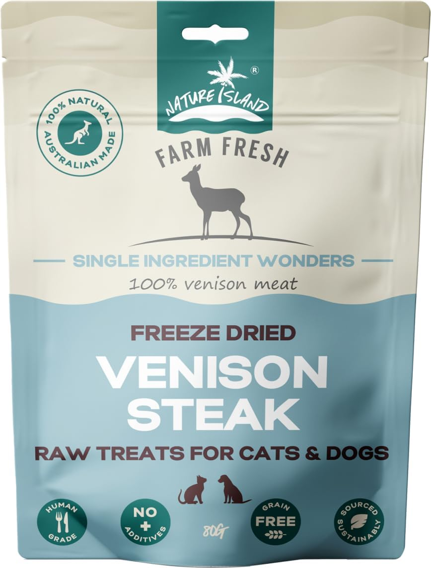 Nature Island Freeze Dried Venison Steak Raw Treats for Cats and Dogs 80 G image number 1