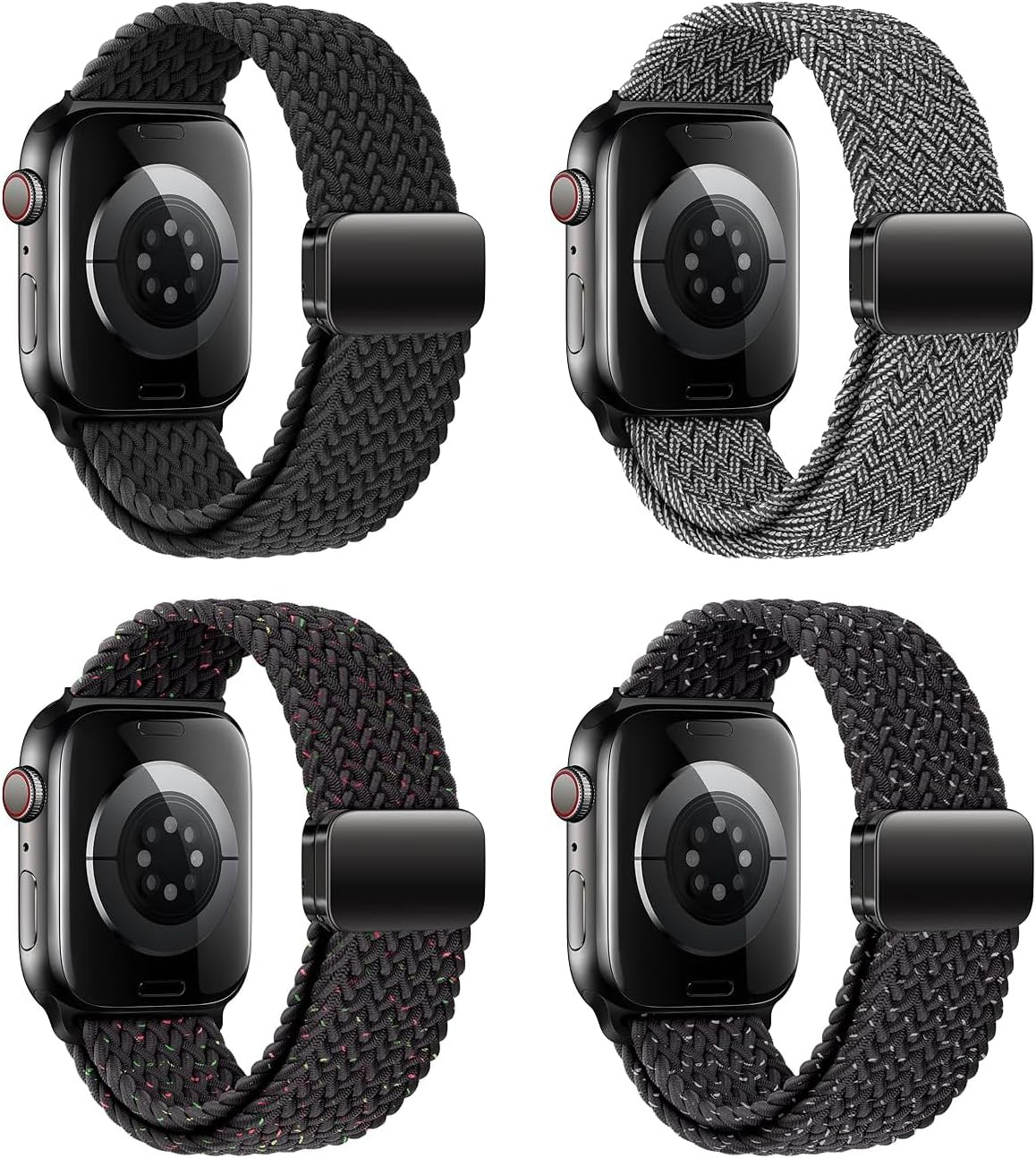 4 Pack Braided Stretchy Band with Magnetic Clasp Compatible with Apple Watch Bands 38Mm 40Mm 41Mm 42Mm 44Mm 45Mm 46Mm 49Mm Women Men,Elastic Nylon Sport Solo Loop for Iwatch Series 10 9 8 7 6 5 4 3 Ultra SE
