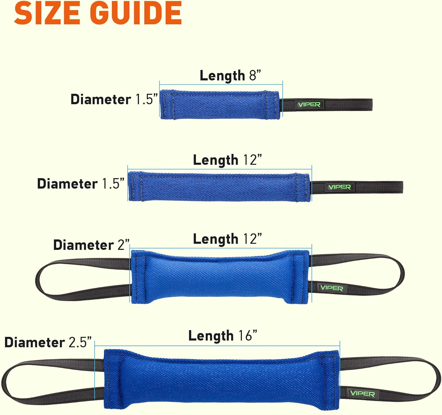 Viper Synthetic K9 Tug Toy Reward with Two Handles for Adult Dogs and Puppies. Ruber Handles, Blue, 12 X 2 image number 6