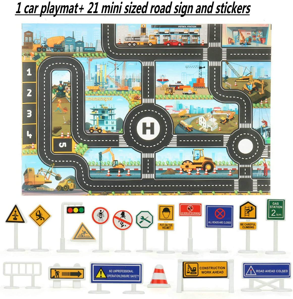 Construction Trucks 11 in 1 Vehicles with Car Met and Road Sign Sticker Car Toys for over 3 Year Old Boys image number 4