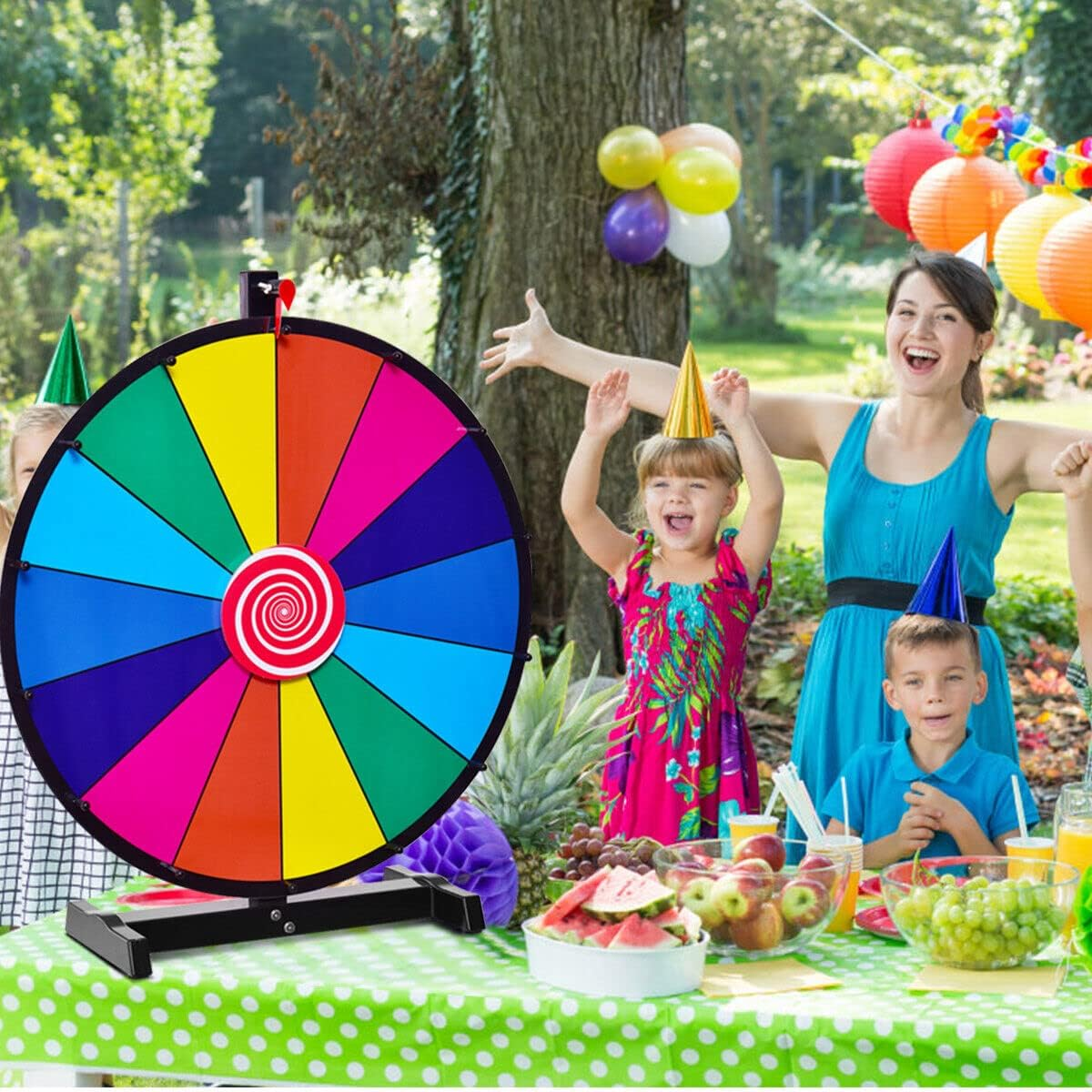 Honey Joy 18'' Tabletop Spinning Prize Wheel, Wheel with Dry Erase & Marker Pen, Solid Metal Base, Colorful 14 Slots for Tradeshow Carnival Fortune Game image number 1