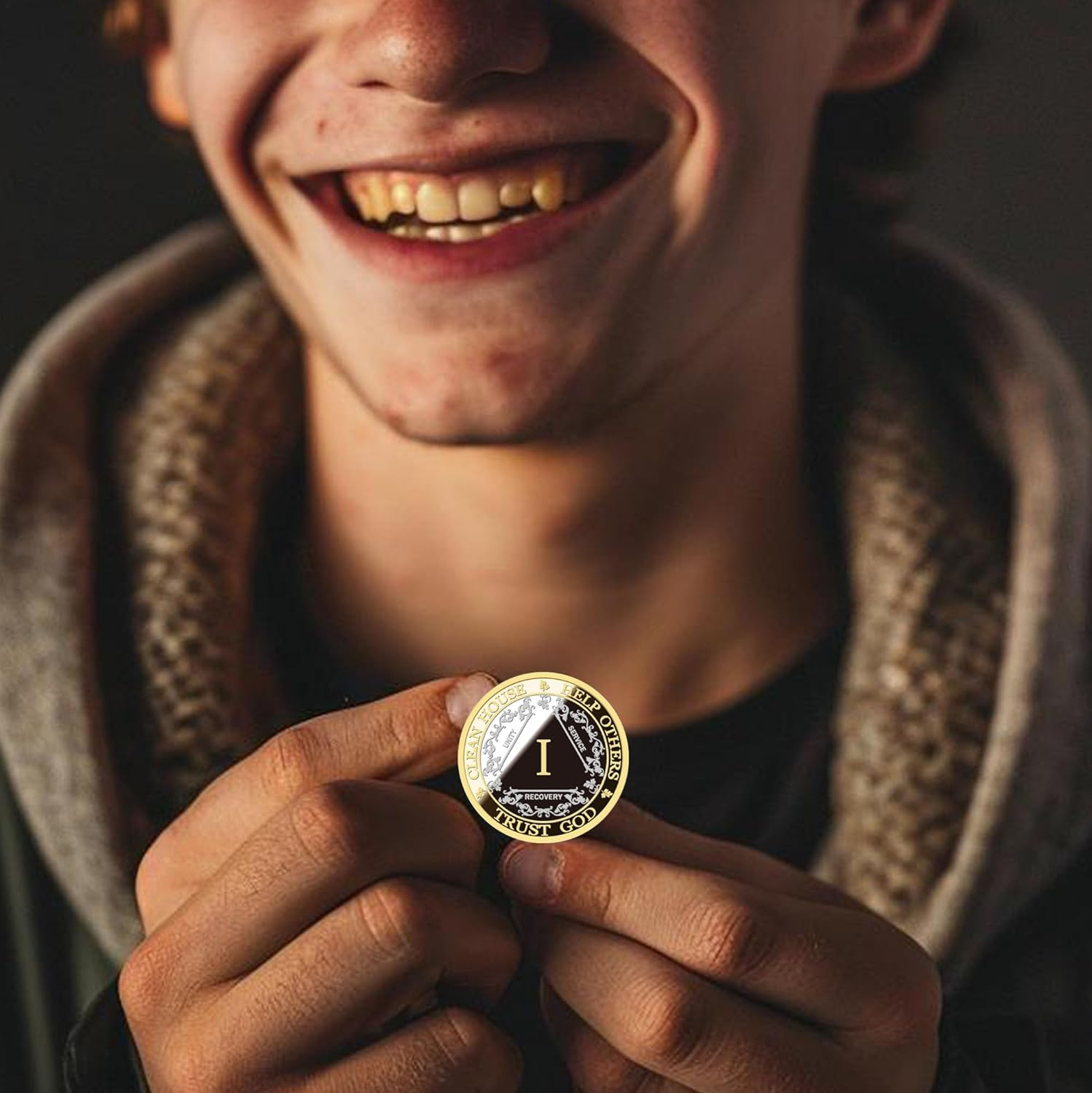 Affirmation Sobriety Coin Gift Set | Silver & Gold AA Chip Medallion with Token Capsule, Stand & Card | Sobriety Gifts for Anniversary Month & Year for Men & Women in Recovery (Two Years)