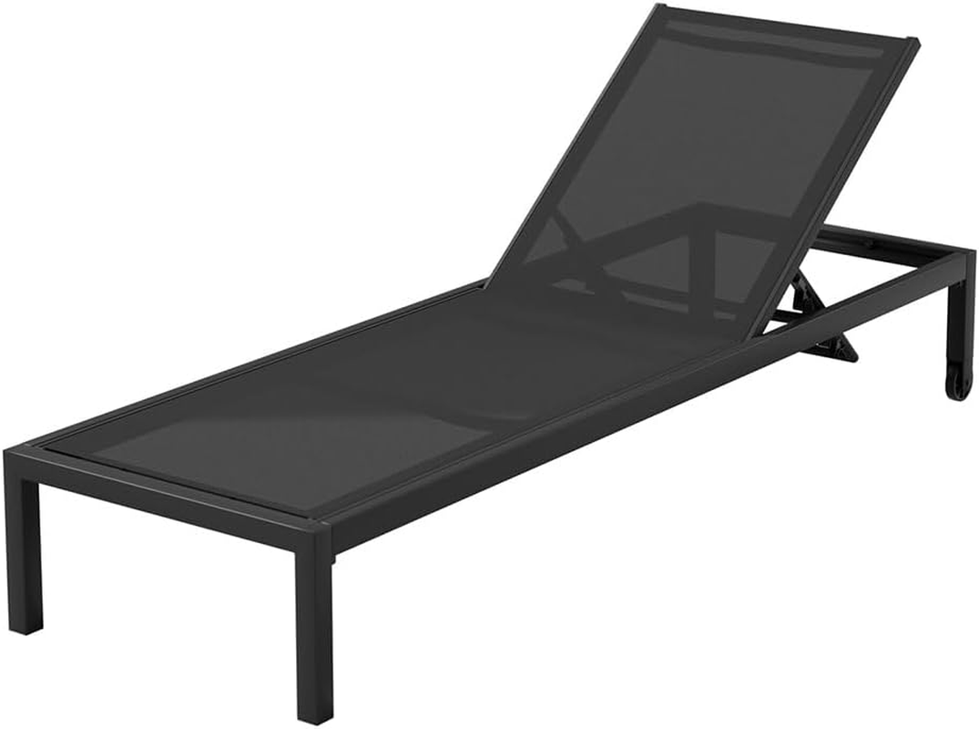 Gardeon Sun Lounge Outdoor Lounger Aluminium Folding Beach Chair Wheels Black image number 1