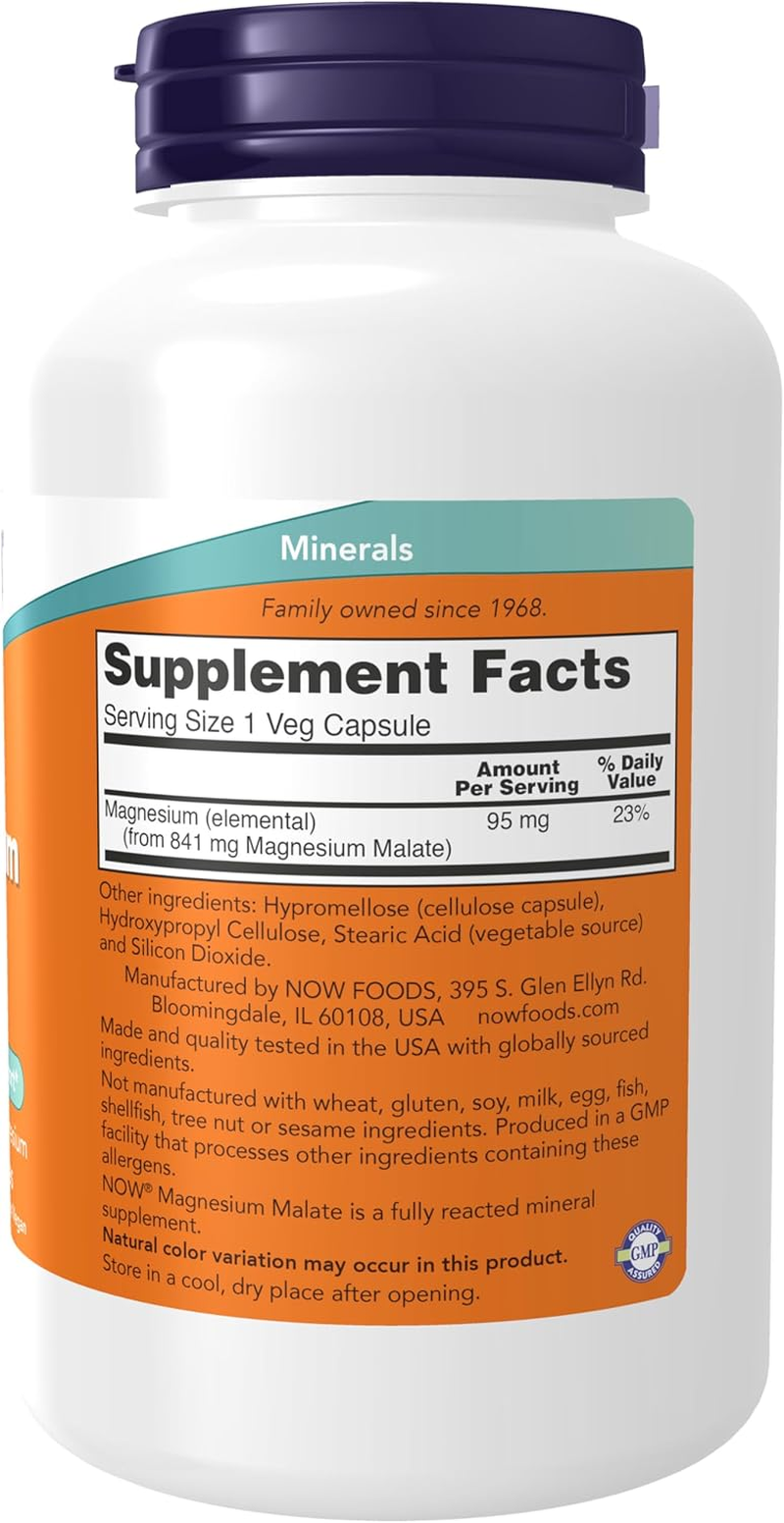 Now Foods Supplements, Magnesium Malate Caps with 95 Mg of Elemental Magnesium, Nervous System Support*, 180 Veg Capsules image number 6