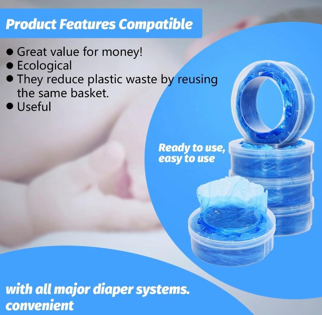 Nappy Bin Refill Cassettes for Tommee Tippee Twist and Click Advanced, Sustainably Sourced Antibacterial Pack of 4 image number 1