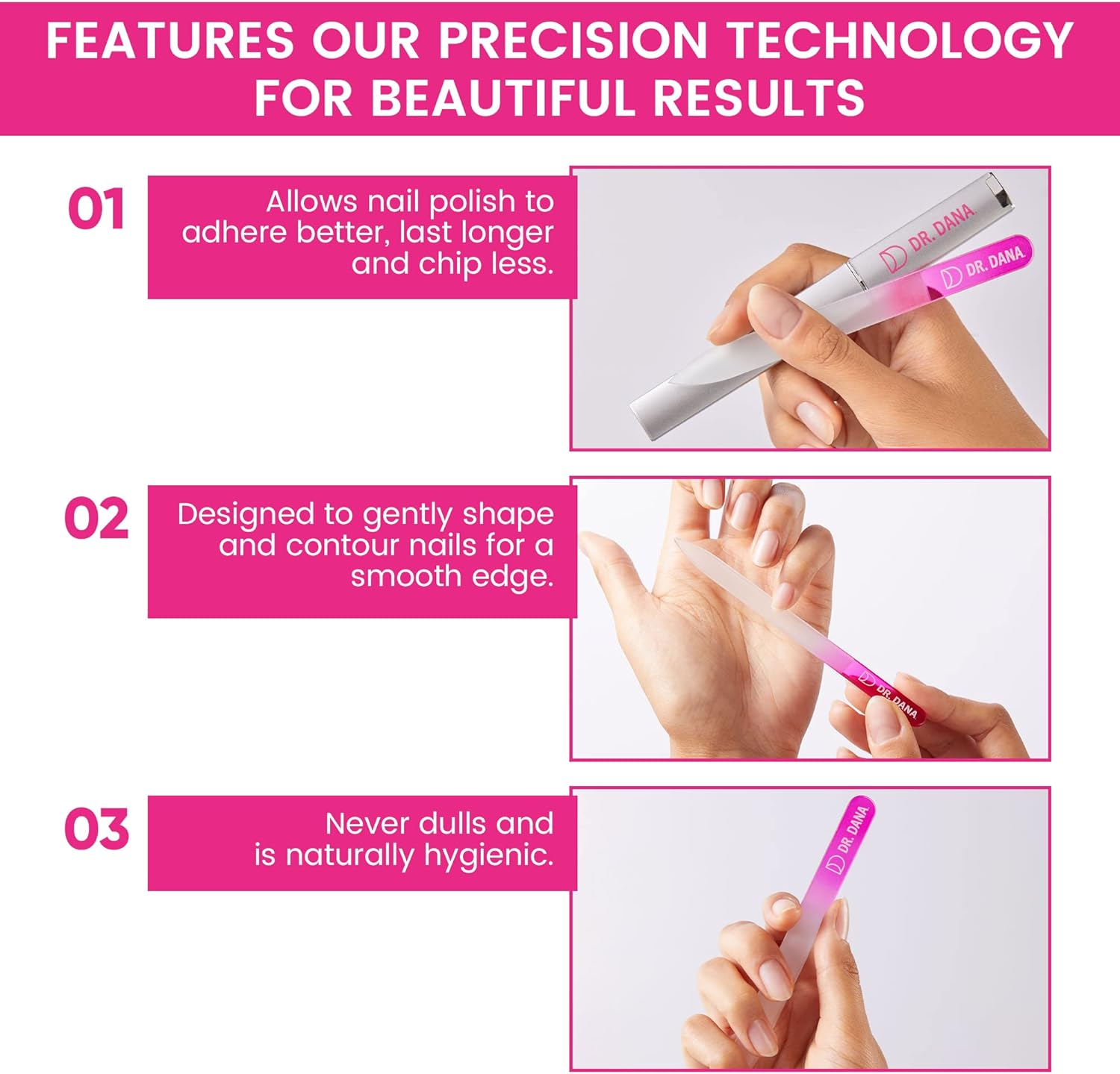 Glass Nail File with Case - This Premium Glass Fingernail File for Natural Nails Is a Double-Sided Etched Crystal Nail File with Protective Travel Case. Professional Nail File by Dr. Dana. image number 6