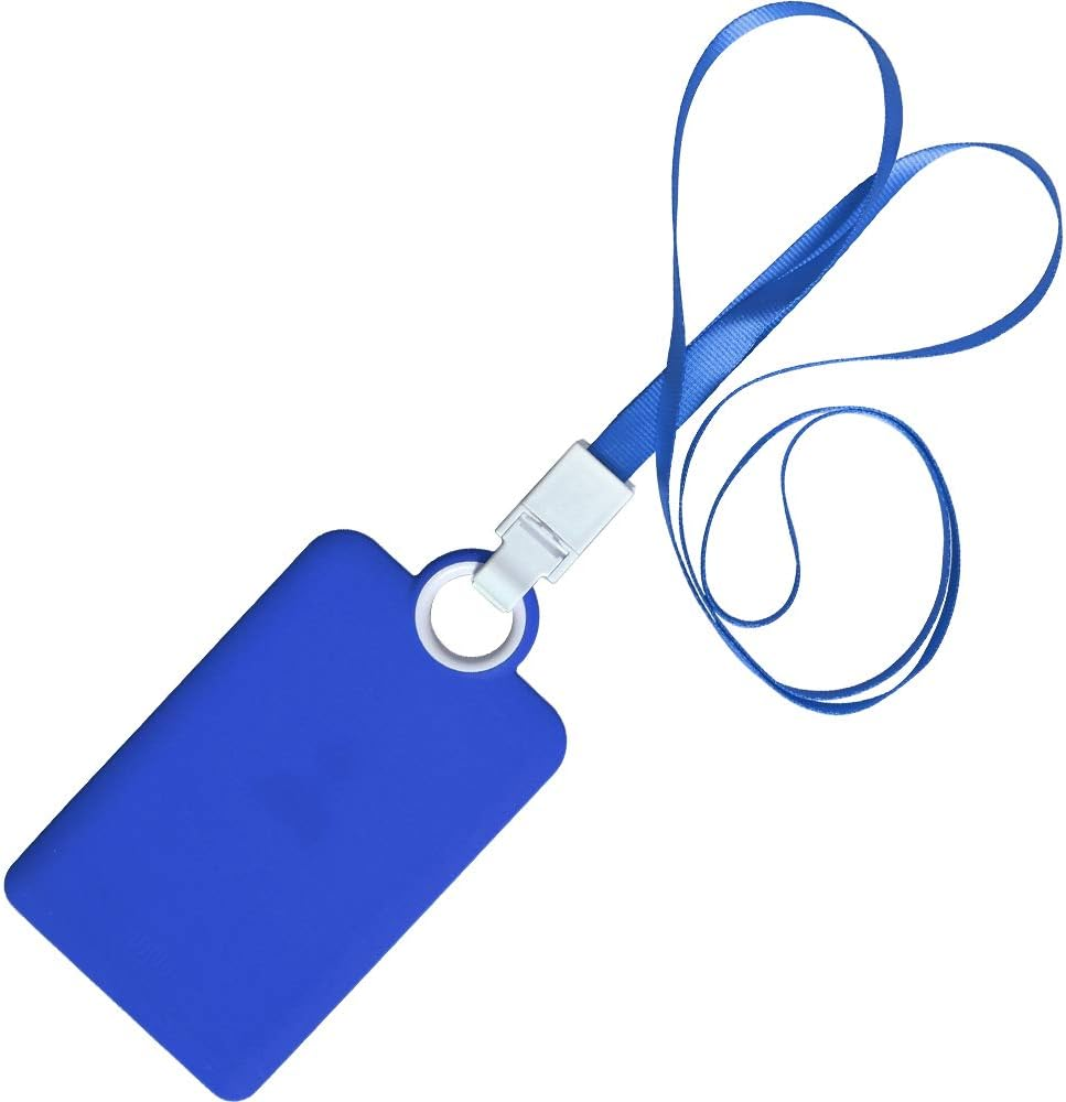 Badge Holder Silicone Horizontal ID Badge Card Holder with Lanyard Neck Strap Heavy Duty ID Card Business Card Offices Supplies Vertical (Dark Blue) image number 1