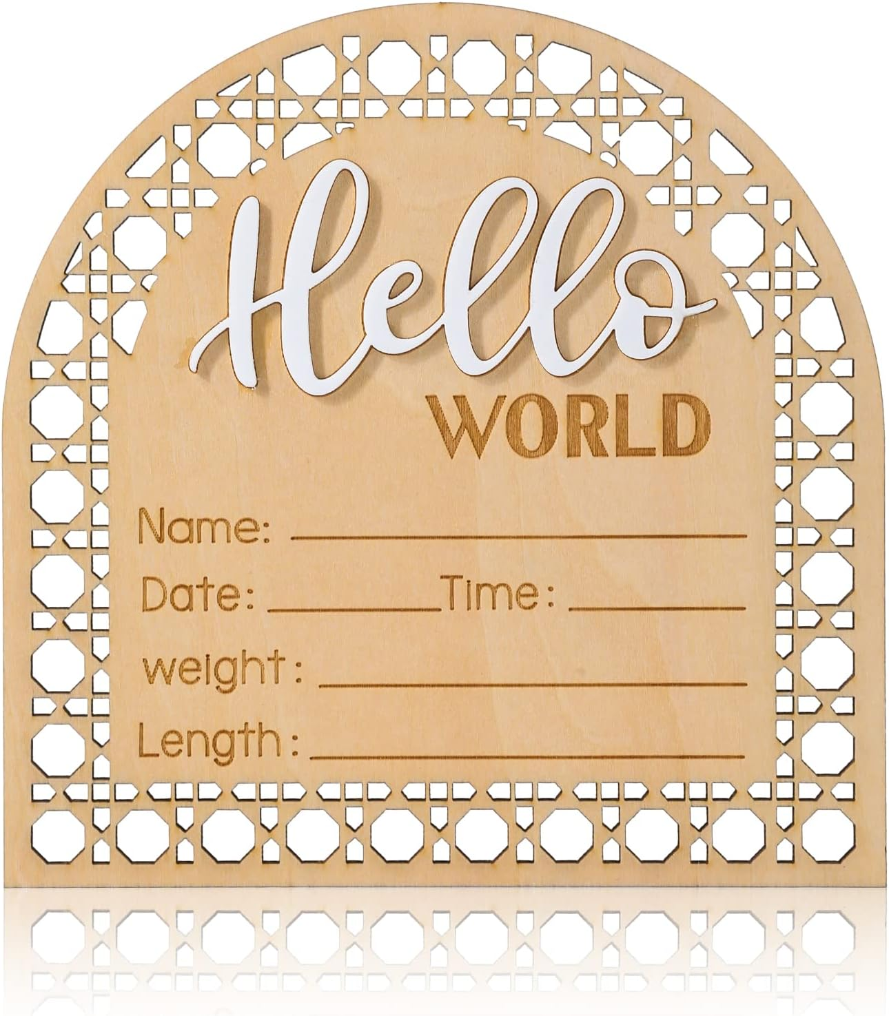Baby Announcement Sign, 5.5 Inch Wooden Birth Newborn Welcome Sign Hello World New Baby Name Sign, Name Plaques for Girl Boys Photo Prop Baby Shower Nursery Hospital image number 5