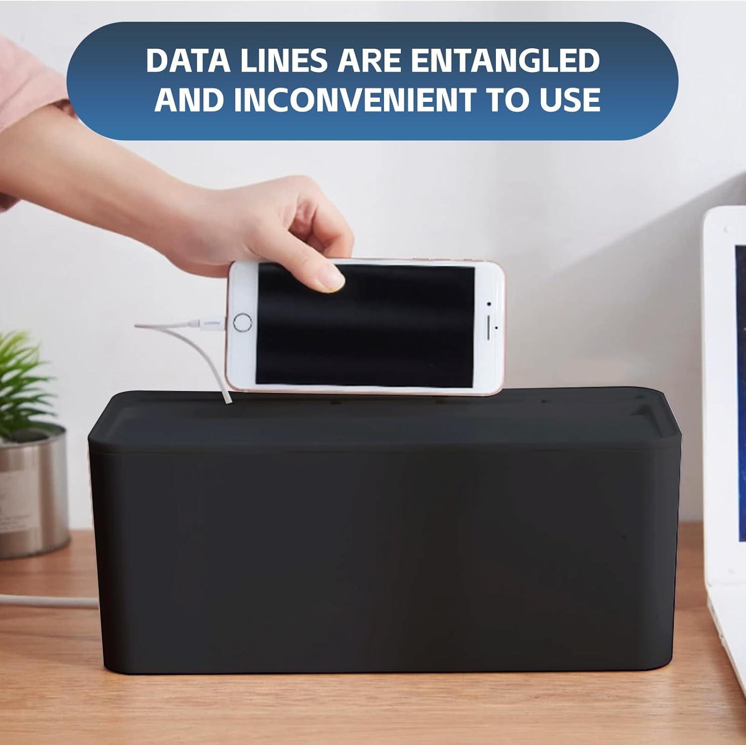 Black Cable Management Box Bundle Complete Set with 10 Cable Ties 5 Thumb Cable Clips - Ideal for Homes, Offices, and Entertainment Setups image number 3