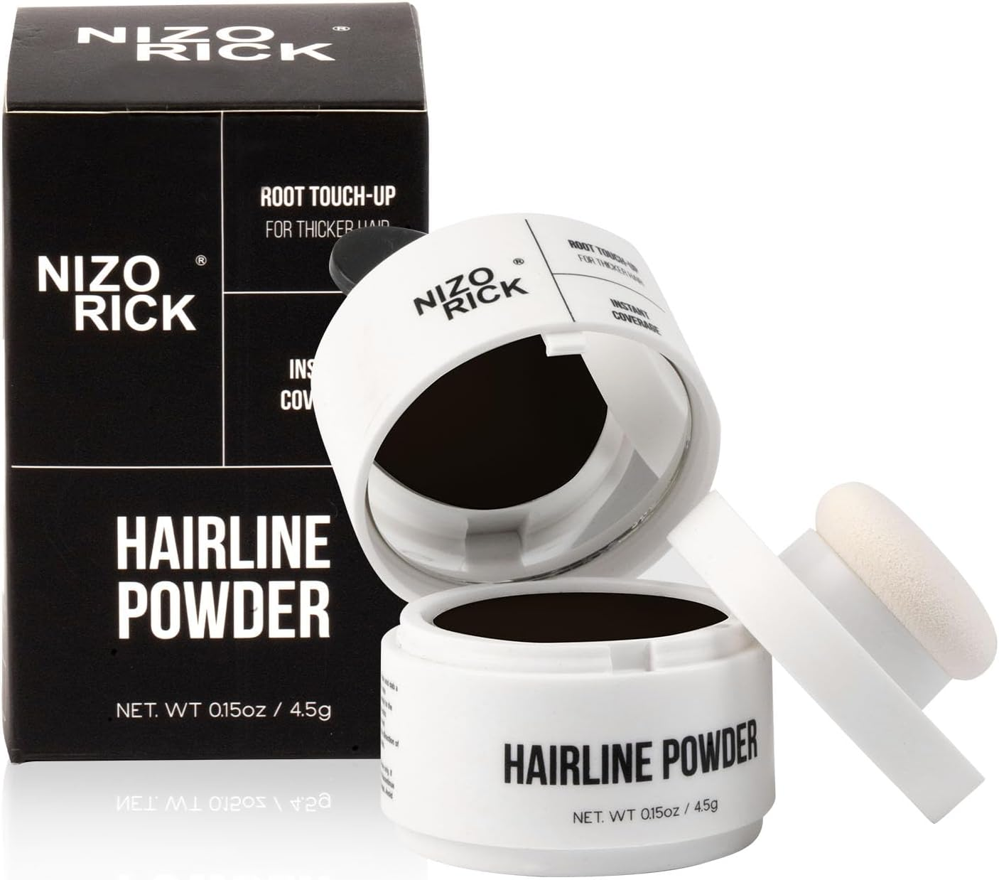 NIZORICK Hairline Powder,Root Touch up Hair Color, Instantly Conceals Hair Loss, Root Cover up Powder for Thinning Hair,Waterproof & Long Lasting 4.5G/0.15Oz (Black, S)