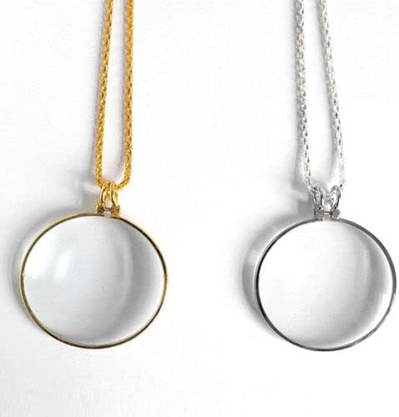 AIMALL Monocle Lens Necklace 5X Magnifier Magnifying Glass Pendant Coin Gold Silver, 42Mm Lens Diameter - Silver image number 4