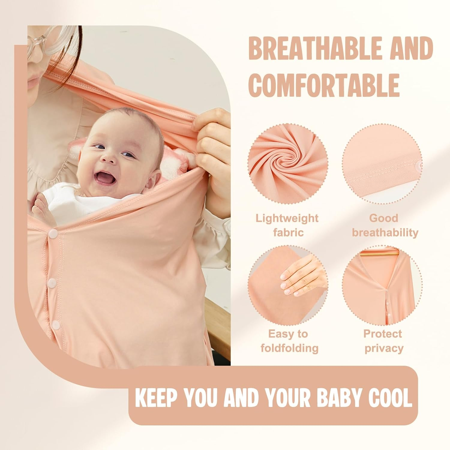 Nursing Cover for Breastfeeding, Solid Color Feeding Shawl Nursing Privacy Poncho for Home Travel Multipurpose Breathable Baby Car Seat Canopy for Women Baby image number 3