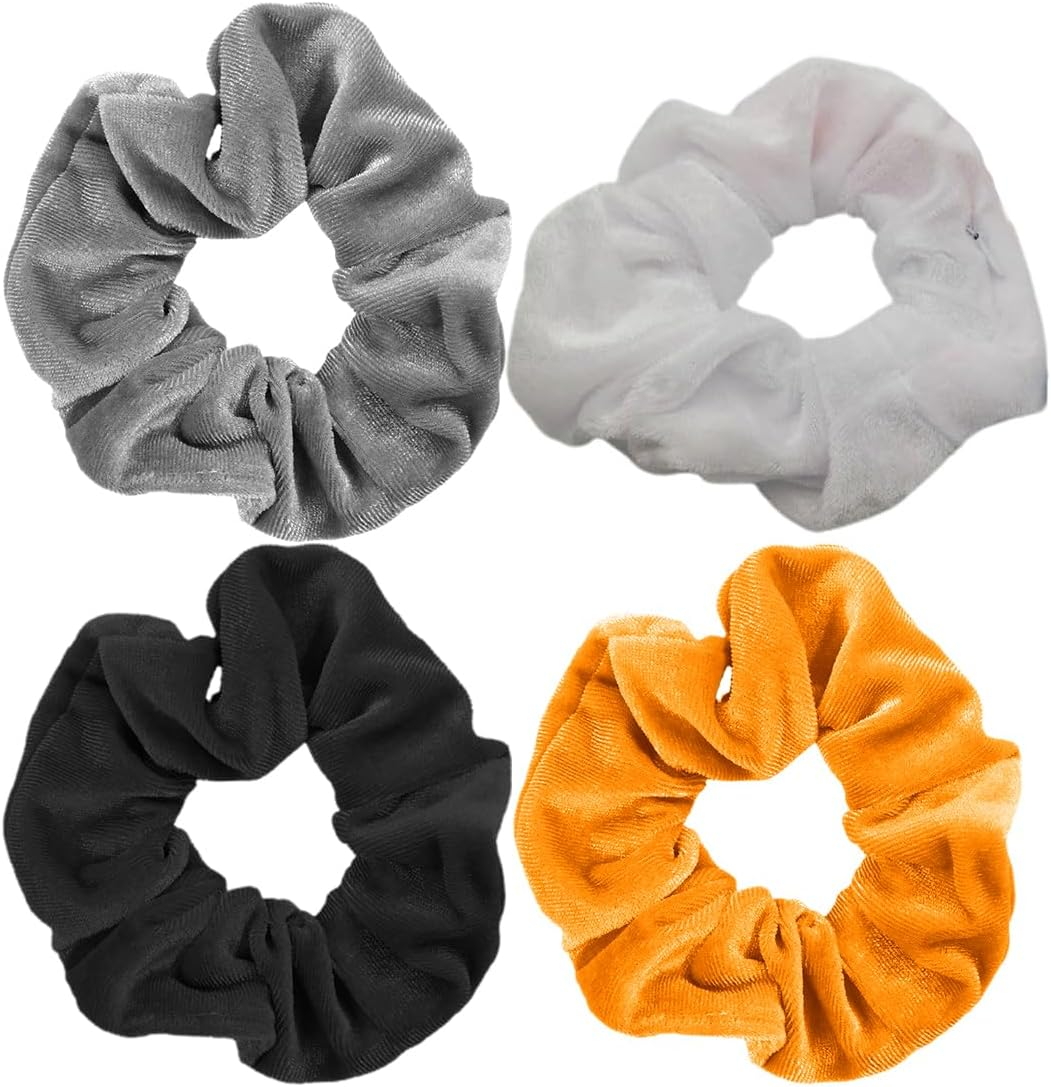 Pack of 4 Women'S Velvet Scrunchies with Zip Pocket, Girls Elastic Cable Elastics, Velvet Scrunchies with Hidden Zip Pocket, Elastic Hair Bands