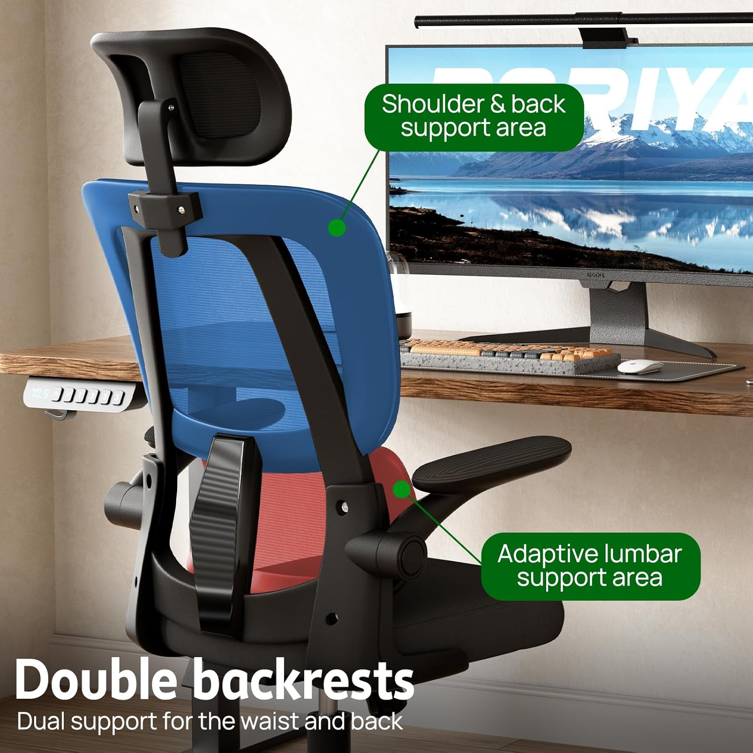 Ergonomic Home Office Chair with Lumbar Support and Adjustable Headrest High Back Mesh Desk Chair Flip-Up Armrest Ergonomic Computer Chair Black