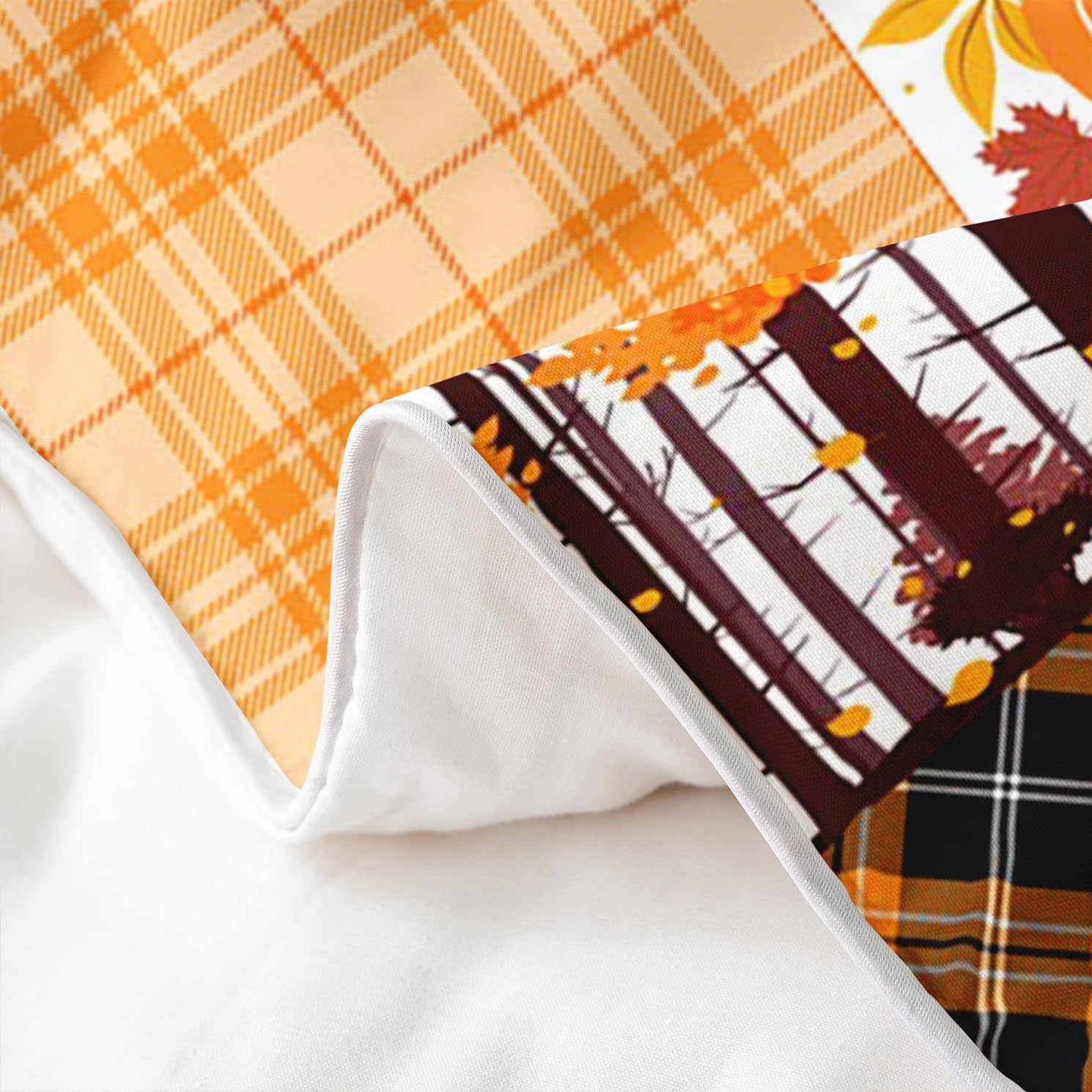 100% Cotton Autumn Greetings Bed Linen Set 200 X 200, Happy Fall Y'All Duvet Cover, Gnome Pumpkin Flowers Comforter Cover for Thanksgiving, Yellow Black Plaid Check Bed Sets with 2 Pillowcases Home image number 6