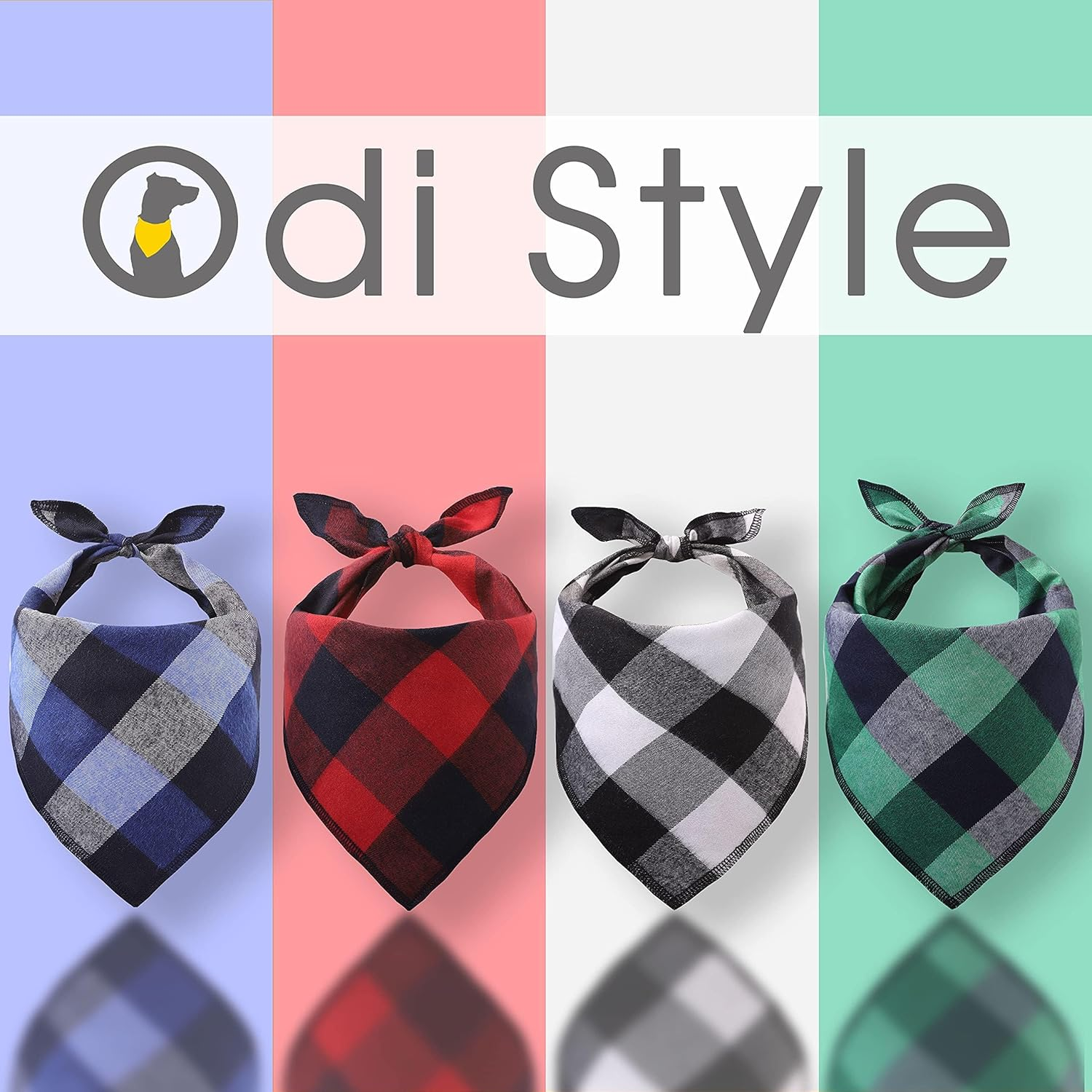 4 Pcs Dog Bandanas Plaid Reversible Triangle Bibs Scarf, Buffalo Plaid Scarf for Medium and Large Pets, Adjustable Plaid, Black and White, Red, Green, Blue image number 4