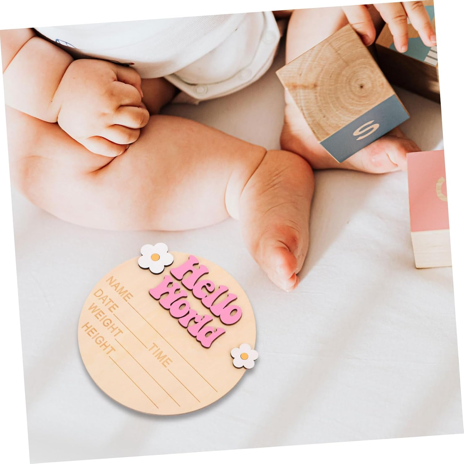 Birth Announcement Sign Newborn Name Photo Prop Nursery Milestone Plaque Pink Newborn Welcome Celebration image number 5