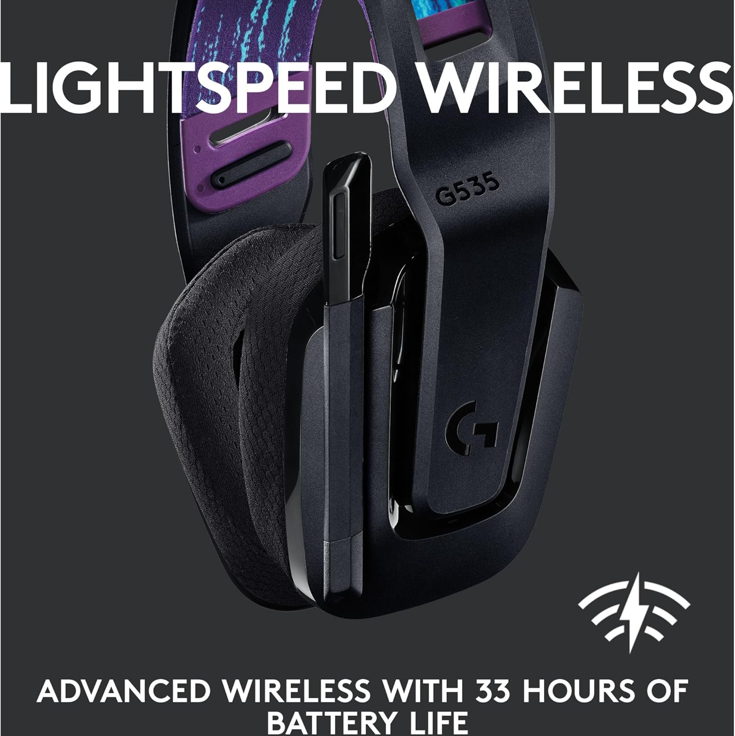 Logitech G G535 Lightspeed Wireless Gaming Headset - Lightweight On-Ear Headphones, Flip to Mute Mic, Stereo, Compatible with PC, PS4, PS5, USB Rechargeable - Black image number 6