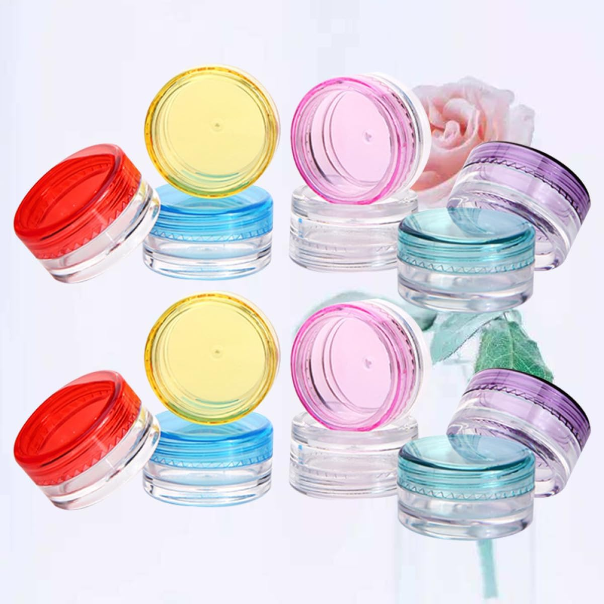 VINTORKY Plastic Cosmetics Jars round Pot Jars 56Pcs 5G Empty Plastic Dispenser Containers for Cream Storage Samples Mixed Colors for Personal Care Use image number 3
