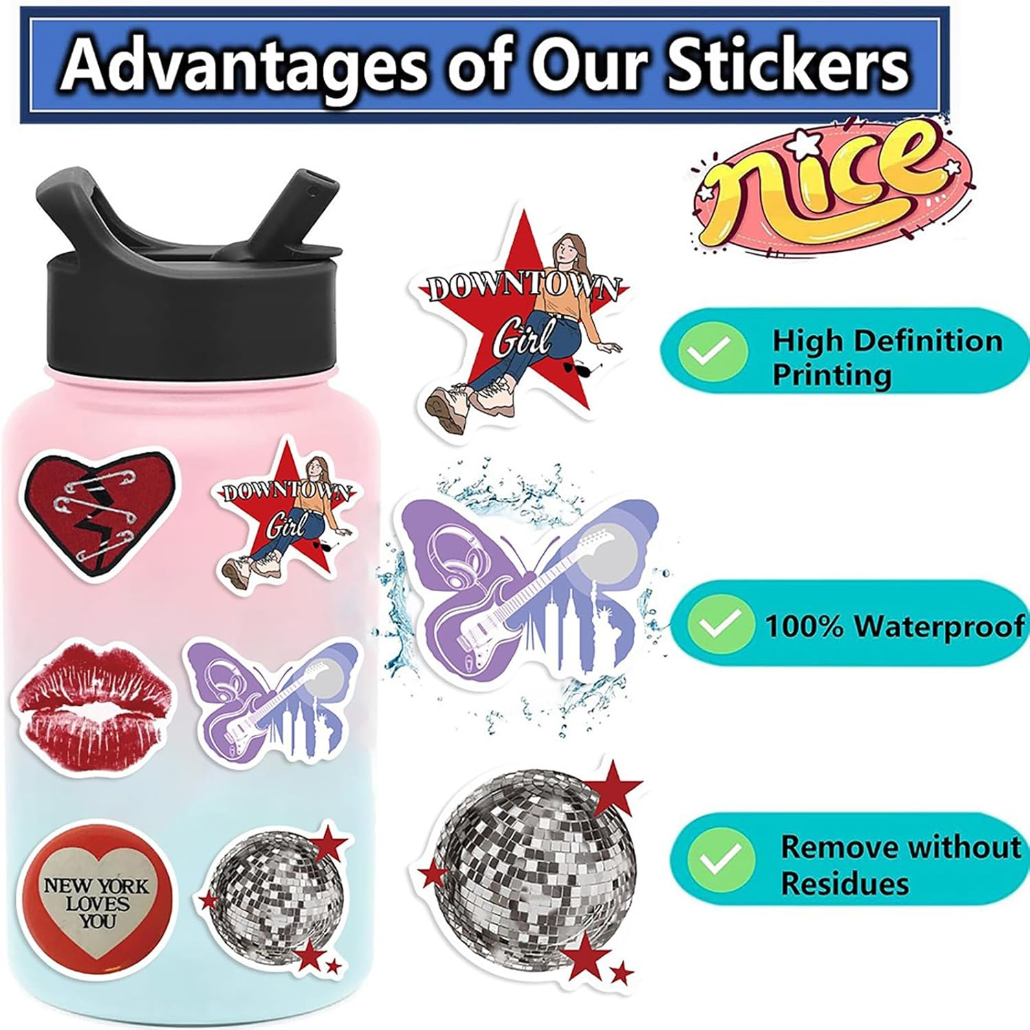 50 Downtown Girls Sticker Pack, Cool Trendy Y2K Stickers,Aesthetic Stickers Decals,Vinyl Waterproof Book Stickers Kindle Sticker, for Water Bottle Laptop Mobile Phone Guitar Computer Party Supplies - Anime City55 image number 6
