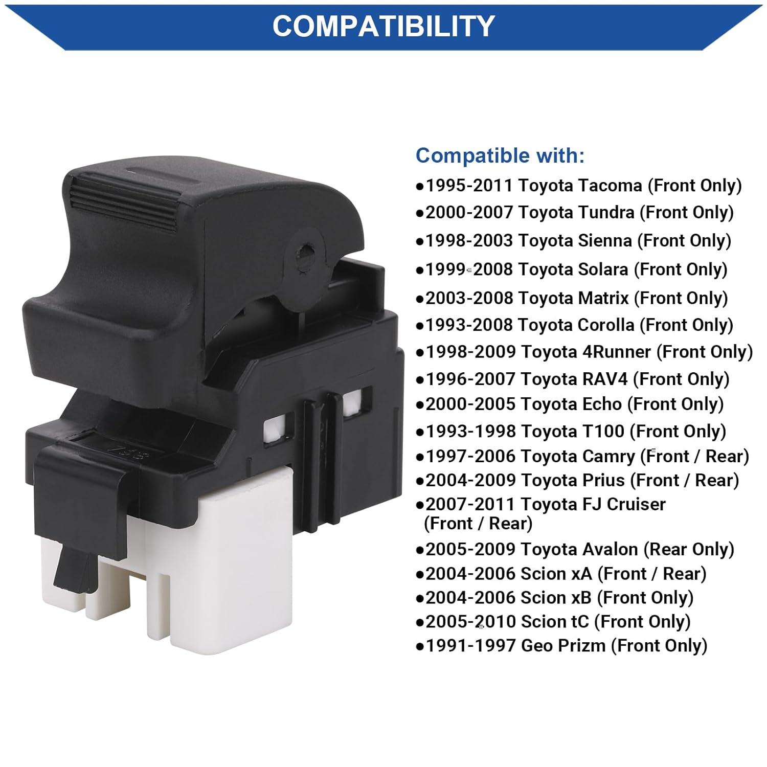 Obaee Power Window Switch Button Front Rear Passenger Side Compatible with Toyota Tundra Sienna Solara Matrix Corolla 4Runner RAV4 Tacoma 1993-2011, Scion Xa Xb Tc, Geo Prizm Replace OE 84810-12080 image number 3