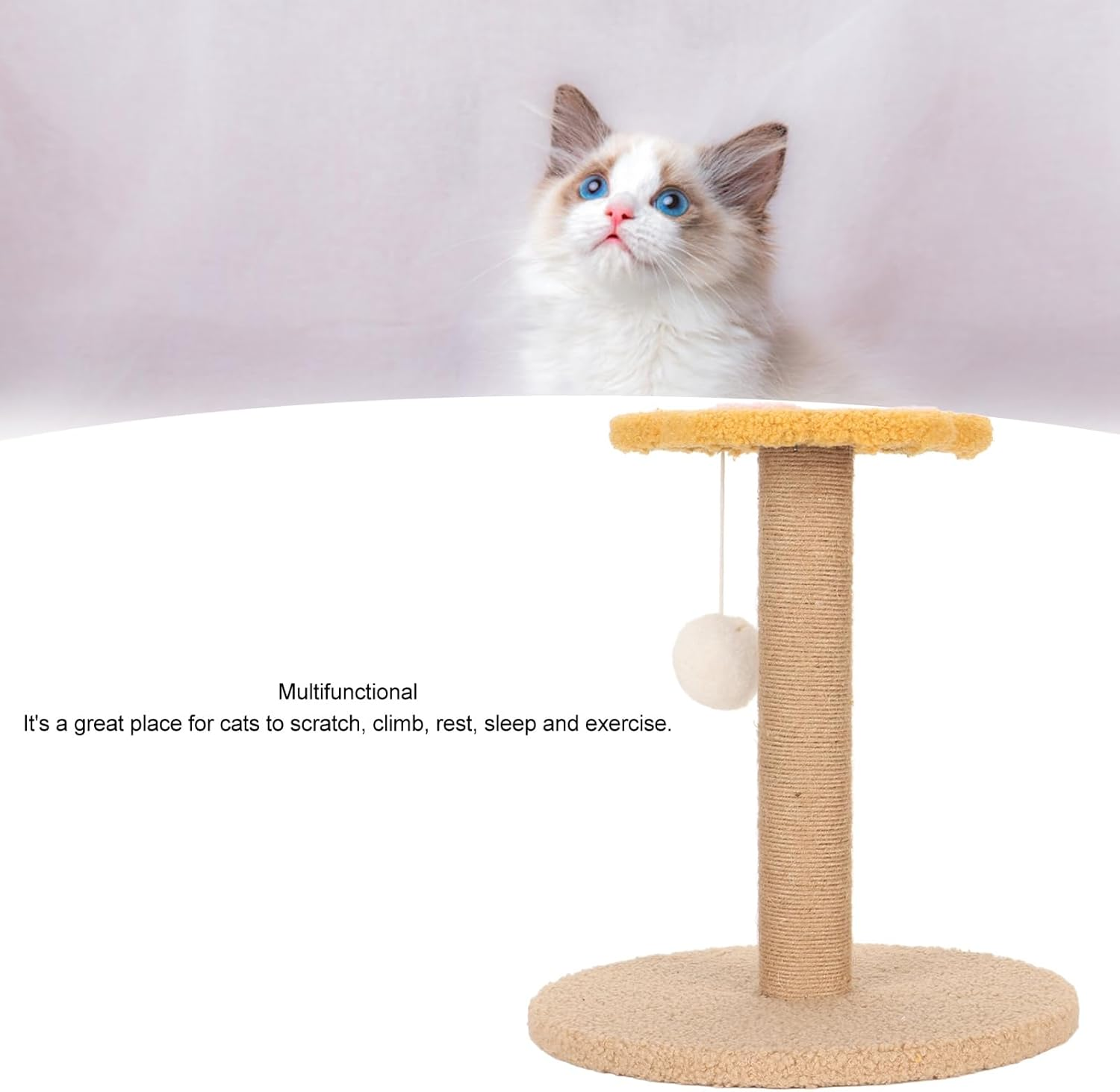 Cat Scratching Post Sisal, Cat Catching Post Interactive Stable Climbing Frame with Plush Ball for Jumping Sleeping Entertaining, Easy to Clean