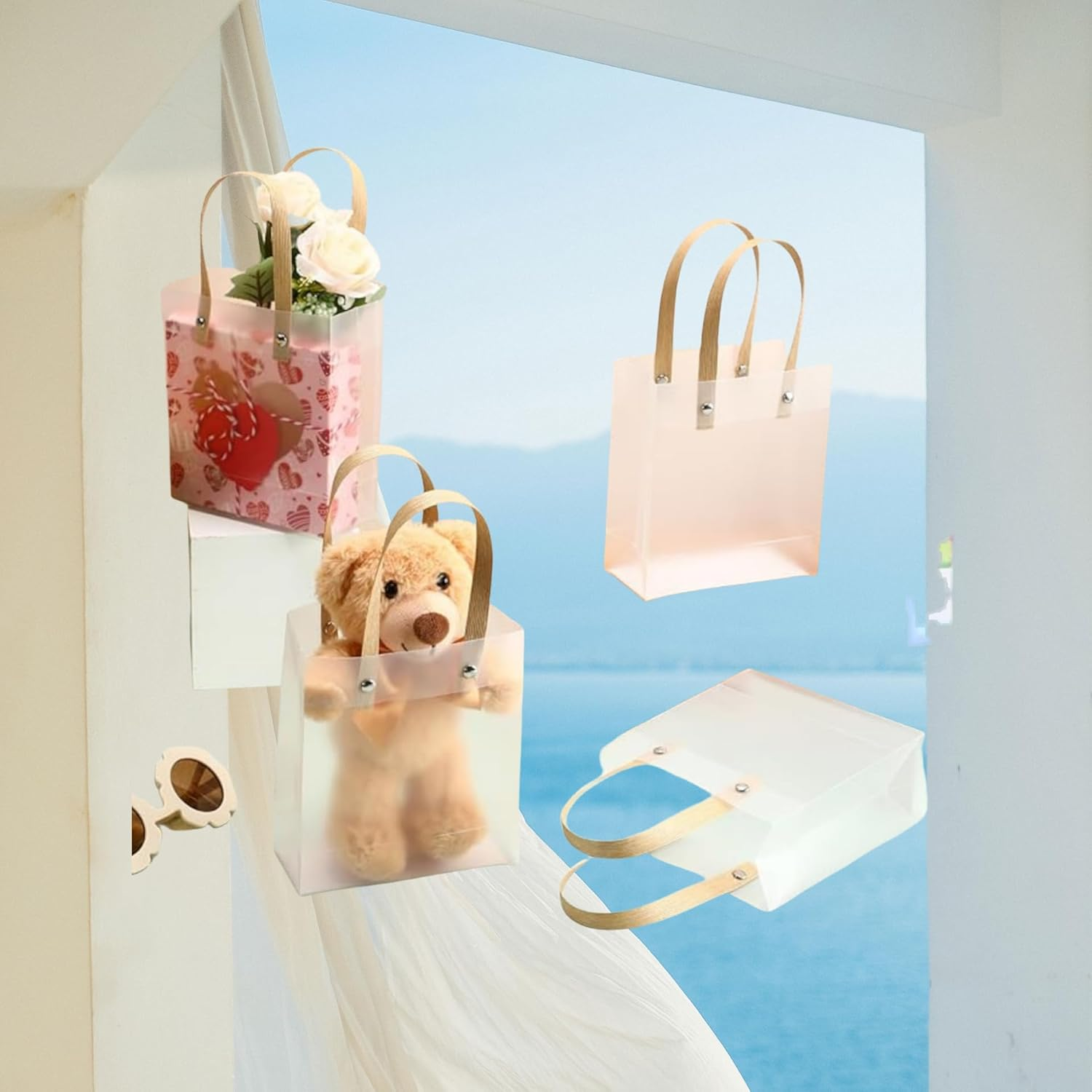 RJDJDLXM 30 Pack Clear Plastic Gift Bags with Handles, Reusable PVC Multipurpose Tote Bags for Party Favors, Goodie Storage, Snacks, Stationery & Cosmetics(23X17X7Cm) image number 1