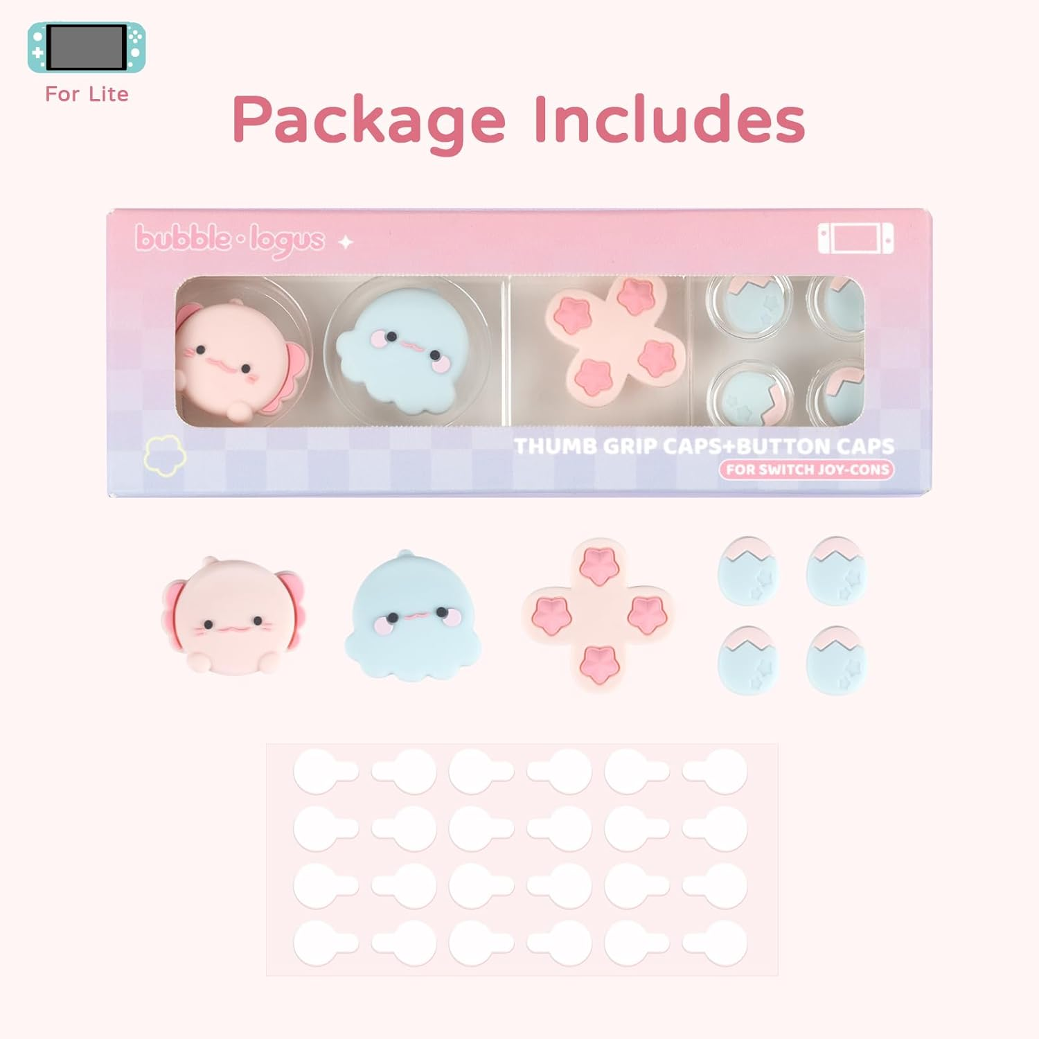 BUBBLELOGUS Soft Silicone ABXY Key Buttons Sticker Joystick Cover, Cute Cross D-Pad Button Caps Thumb Grips Set for Nintendo Lite Controller - Ocean Friends