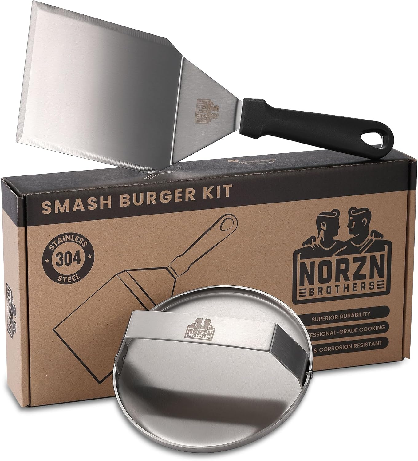 Norzn Brothers Smash Burger Press - Burger Smasher Stainless Steel 304, Smash Burger, Smashed Burger Press, Burger Press Smash Burger Press, Certified Food Contact EU