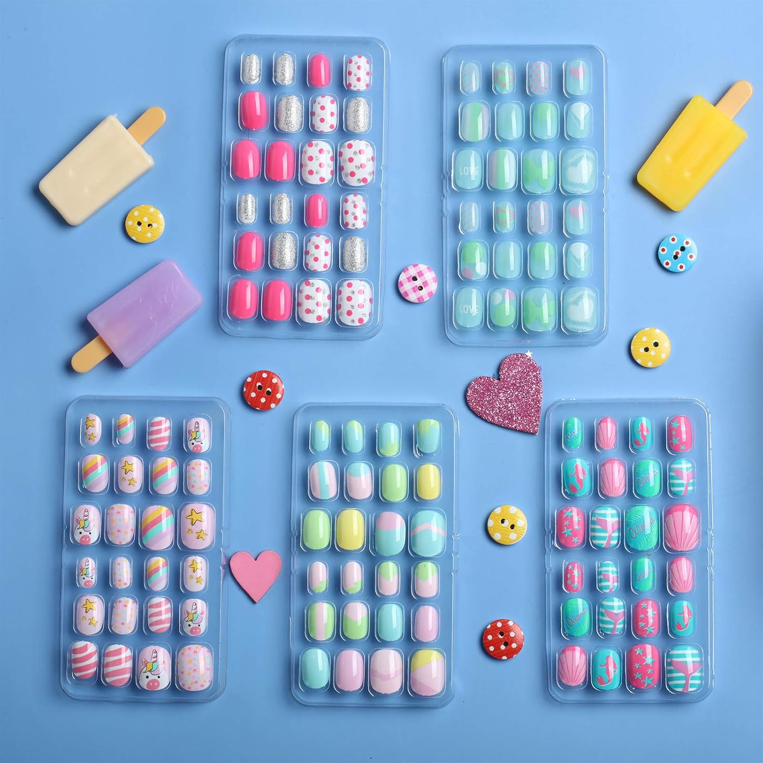 120 Pieces Kids Press on Nails Children Fake Artificial Nails Girls Full Cover Short False Fingernails for Girls Kids Design Decoration(Lovely Pattern) image number 6