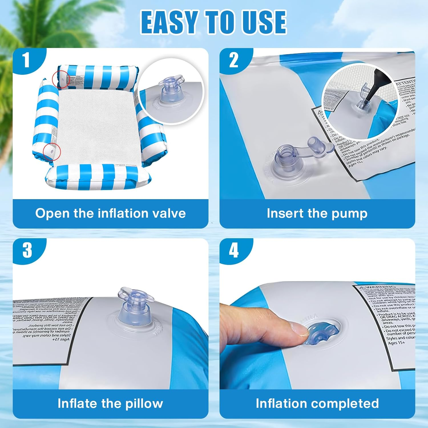 4 in 1 Adult Pool Floatboard with Pump and Beach Ball. Inflatable Pool Floatboard, Portable Water Hammock with Bottom Mesh for Summer Event Pool Party image number 3