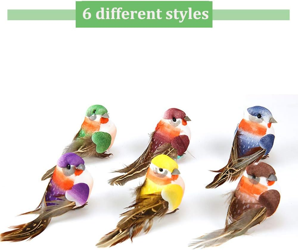 Creepyparty Artificial Birds on Clips Decorative Little Birds Feather Foam Birds Christmas Tree Decoration Craft Bird Ornaments Colorful (12 Pieces)