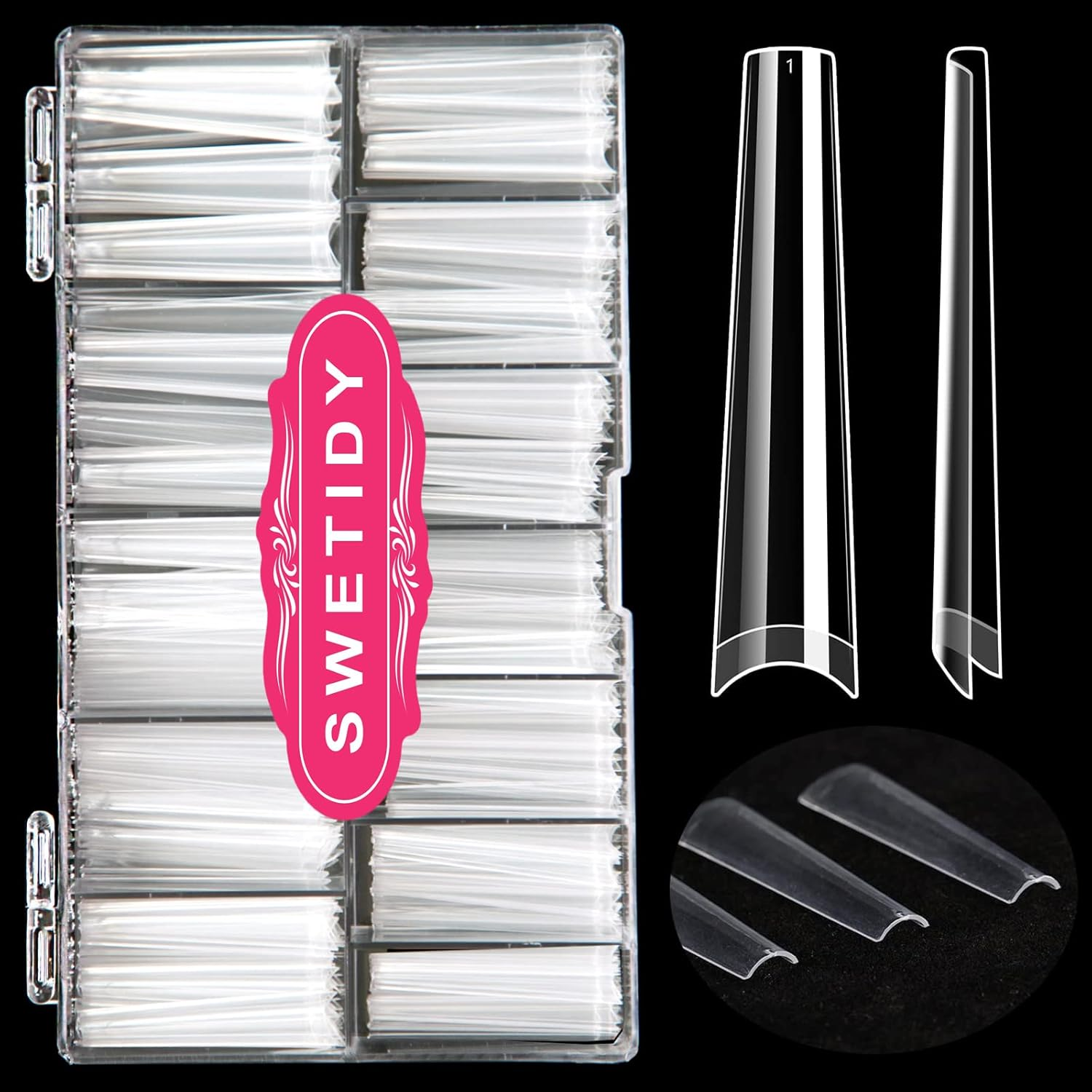 No C Curve 3XL Long Coffin Nail Tips, 420Pcs Clear Acrylic Coffin Shape SWETIDY Flattened Half Cover False Nails for Salon&Home DIY French ABS Nail Art Tips,12 Sizes image number 5