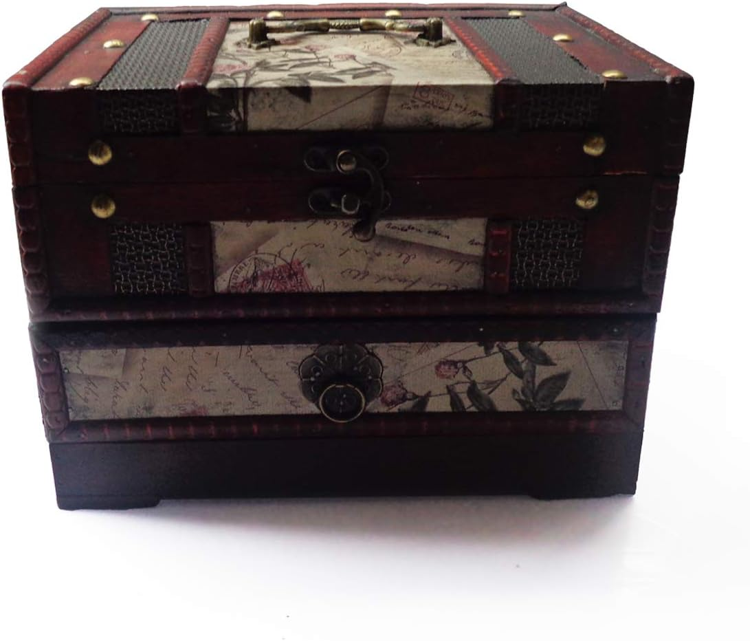 ISOTO Retro Vintage Wooden Jewelry Box Storage Box Organizer Container Case Chest Trinket Box with Mirror for Gilrs Girlfriend Women for Mother'S Day 22 * 16 * 16Cm (Style 1) image number 4