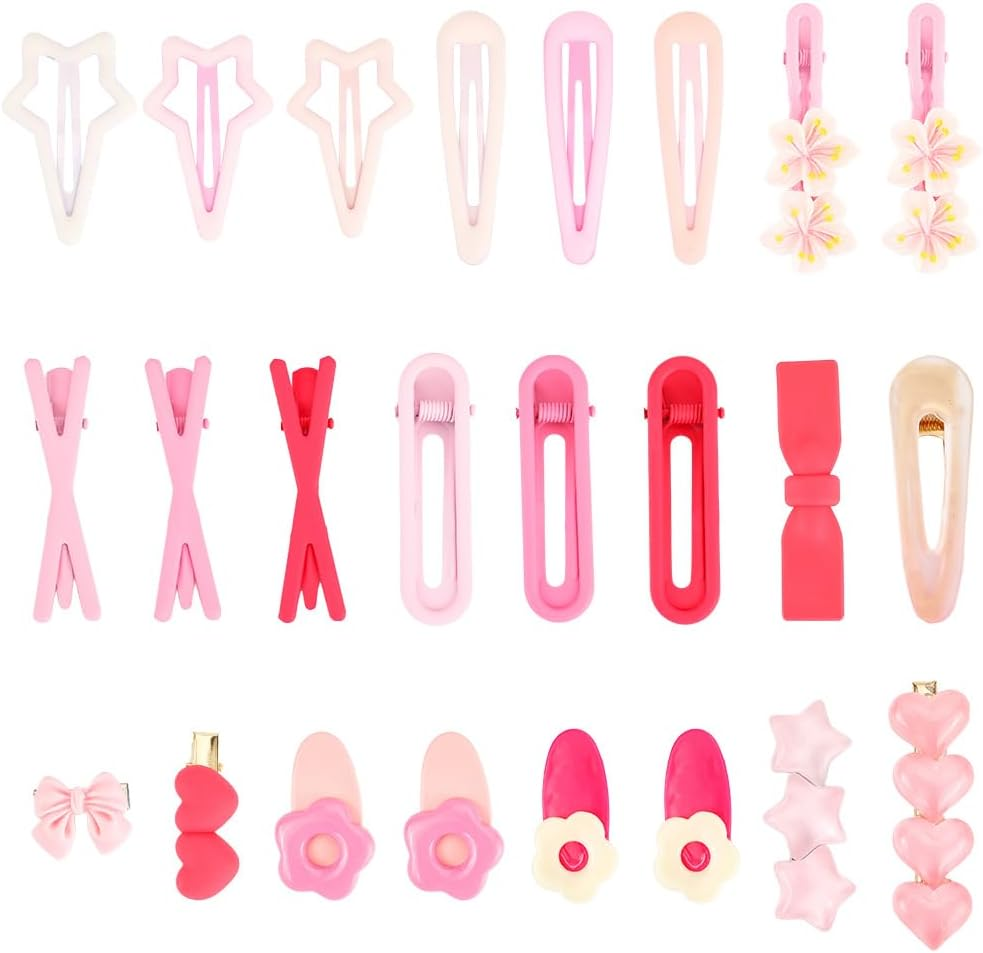 SOFPLATE Pack of 24 Kawaii Hair Clips, Aesthetic Hair Clips, Pink Bow, Alloy, Colourful, Star, Flowers, Elegant Decorative Iron Alligator Headpiece, Bobby Pins, Accessories for Long Short Party image number 4