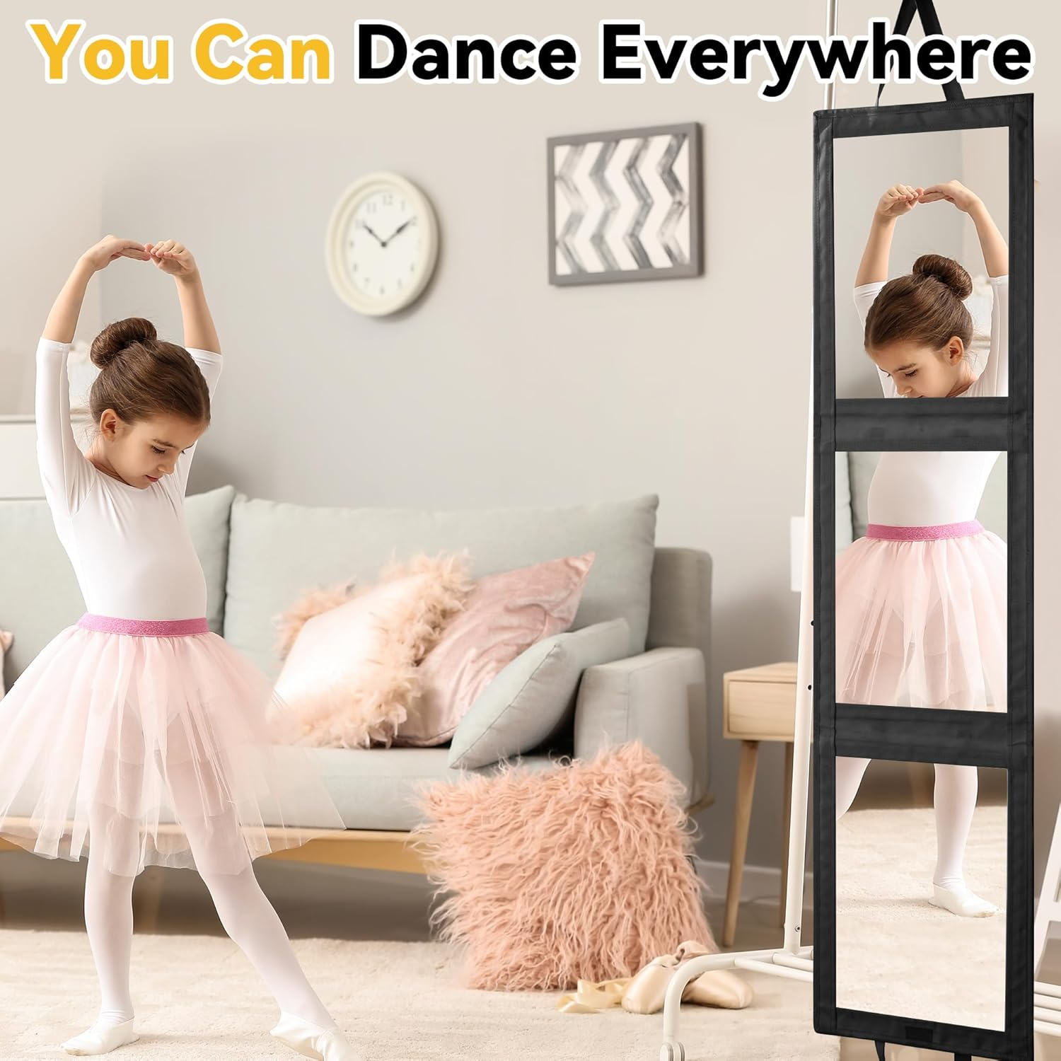 ROYALAY Foldable Full Length Mirror with Handle - 47 * 14In Portable Travel & Backstage Mirror (Black)