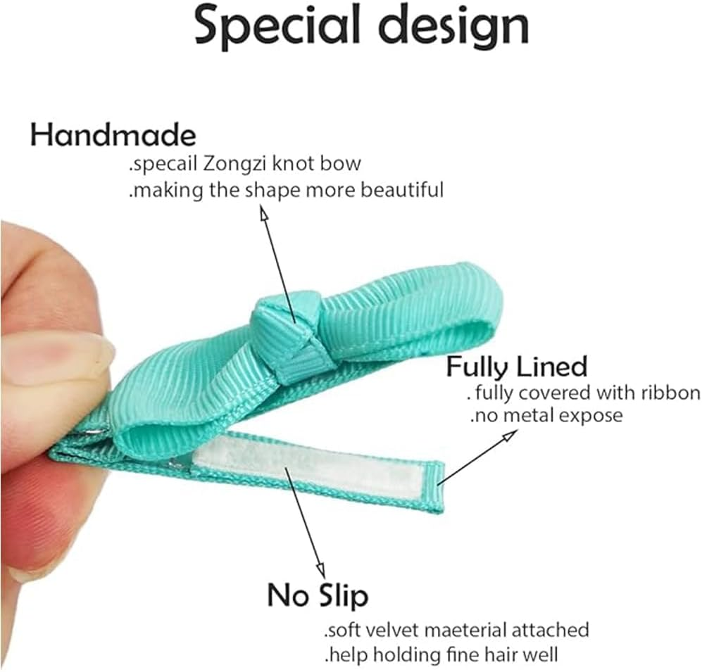 50 Pcs 2Inch Mini Bow Hair Clips for Baby Grils Fine Grosgrain Ribbon Clips Tiny Bow Non-Slip Hair Barrettes with Cute Bows Clips image number 4