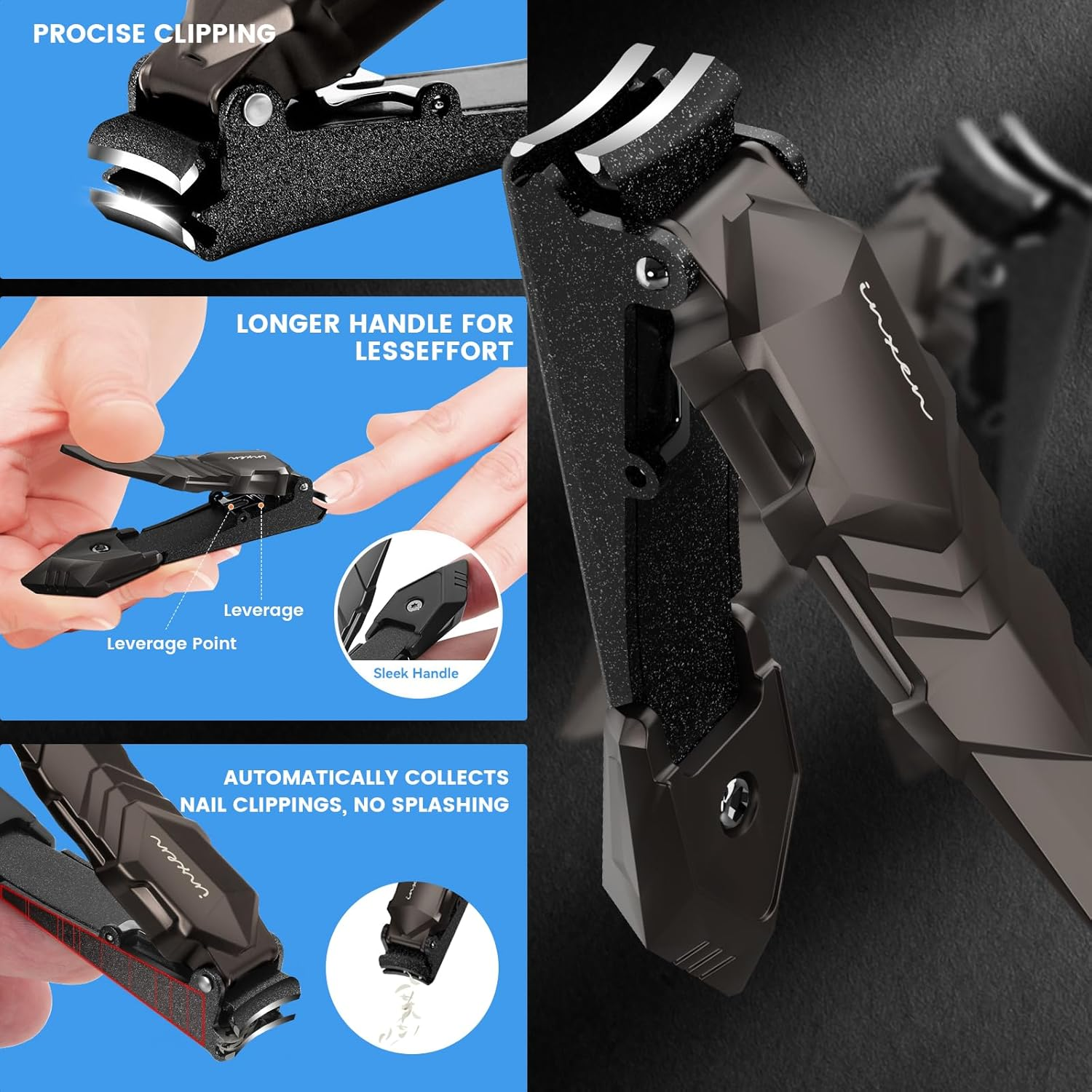INXEN Nail Clippers for Men with Catcher &ndash; No Splash, Self-Collecting Premium Steel Clippers for Fingernails & Toenails, Ideal Gift & Grooming Gifts, Great Gadget & Stocking Stuffer Gift image number 6