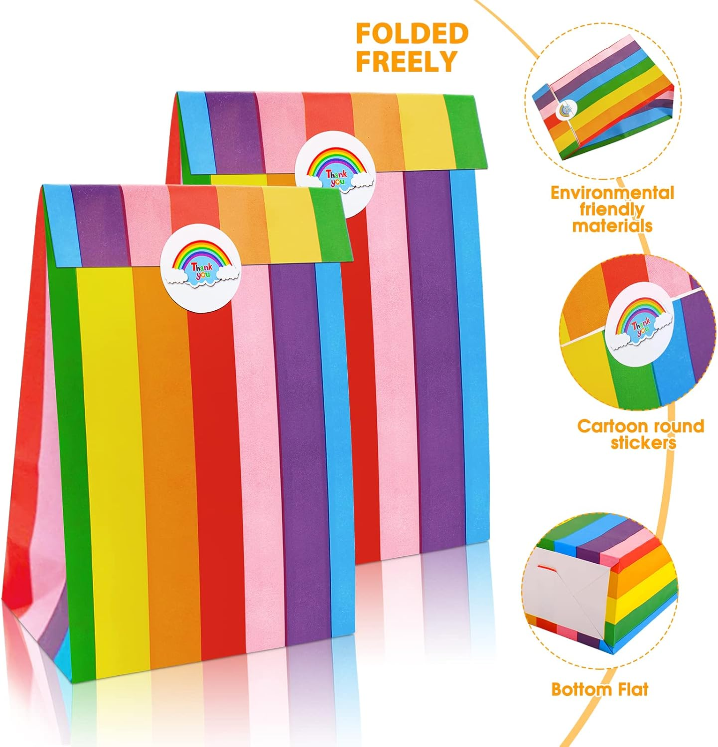 Party Favor Bags,Paper Party Bags,Rainbow Paper Bags with Stickers,Kraft Paper Loot Bags Candy Bags Wrapped Bags Treats Bags Goody Goodie Bags,Paper Gift Bags Small Gift Bags Bulk Multipack Wedding Gift Bags Gift Wrap Bags for Birthdays,Holiday,Mothers Day,Care Packages,May Day image number 4