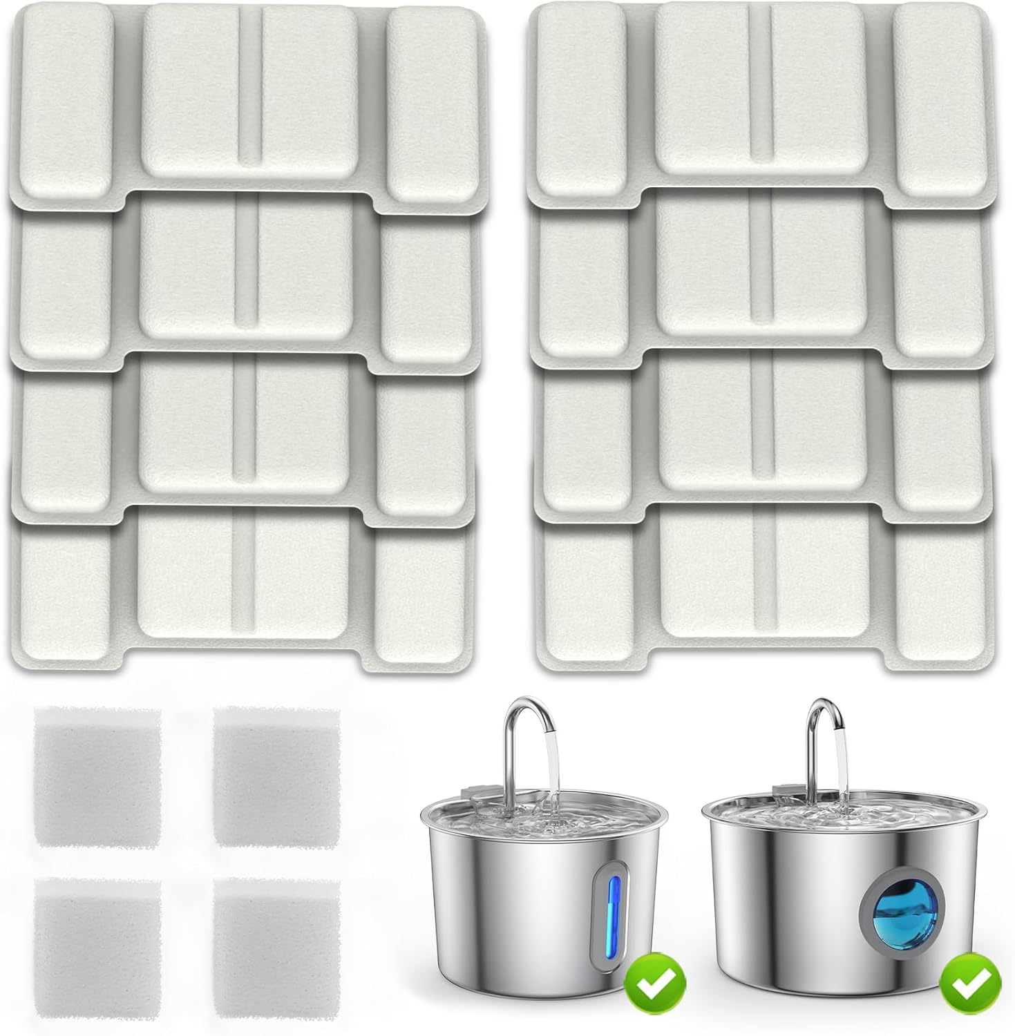 Cat Water Fountain Stainless Steel - 2.2L/74Oz Pet Water Fountain for Cats Indoor - Automatic Pet Watering Dispenser Replacement Filters, 8 Pack Replacement Filters & 4 Pack Replacement Sponges image number 2