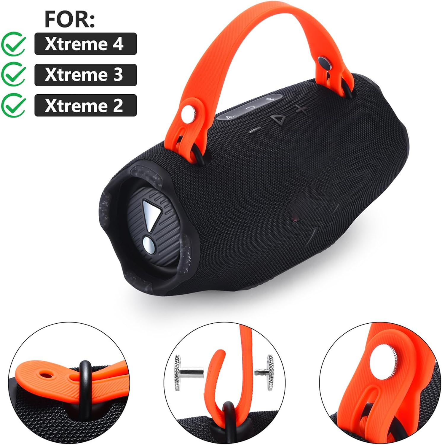 Silicone Hand Strap for JBL Xtreme 4/3/2 Speaker, Portable Carrying Strap with Aluminium Screws Anti-Slip and Skin-Friendly(Orange)