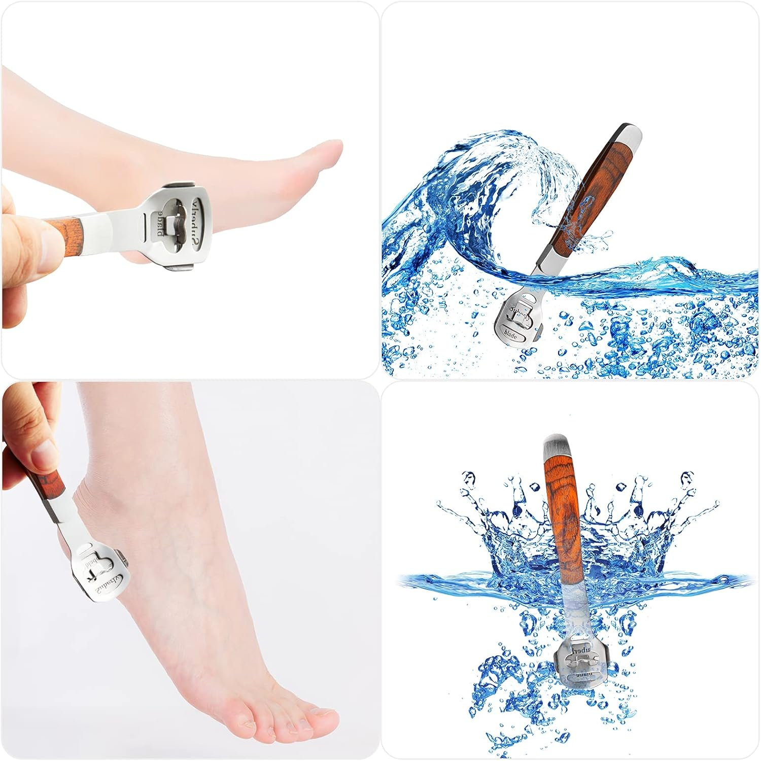 52Pcs Callus Shaver Set,1Stainless Steel Foot Razor Wooden Handle with 50Replacement Slices Blades and 1Foot File Head Foot Care Tools,Foot Shaver Callus Remover,Hard Dry Skin Remover for Hand Feet - Wooden Handle image number 6